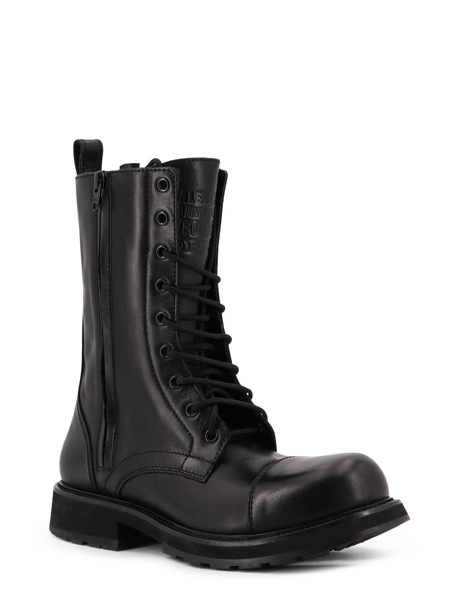 Balenciaga Leather Truck Laceup Boot In Black