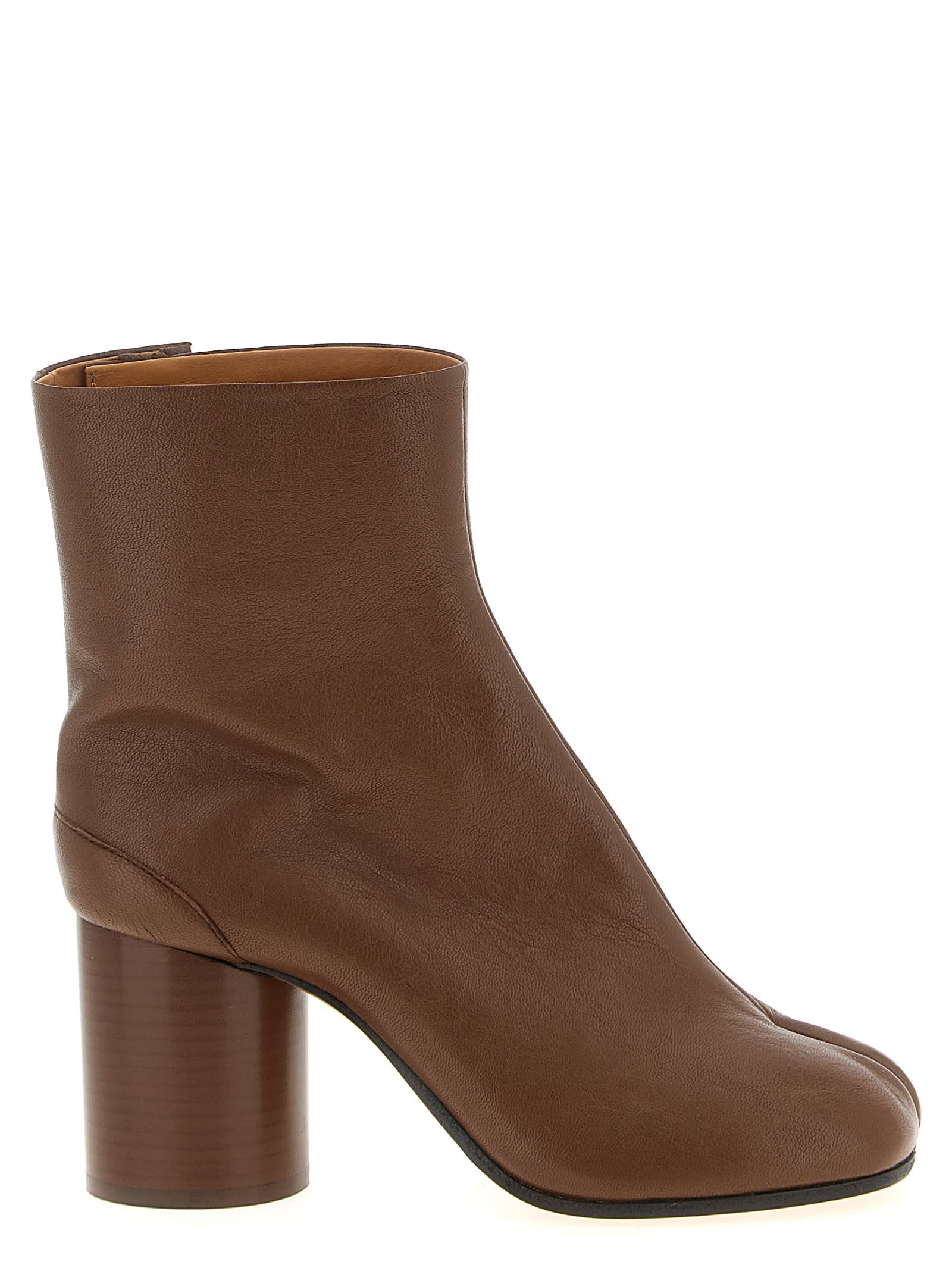 Maison Margiela Tabi High Heels Ankle Boots In Brown Leather In Brown