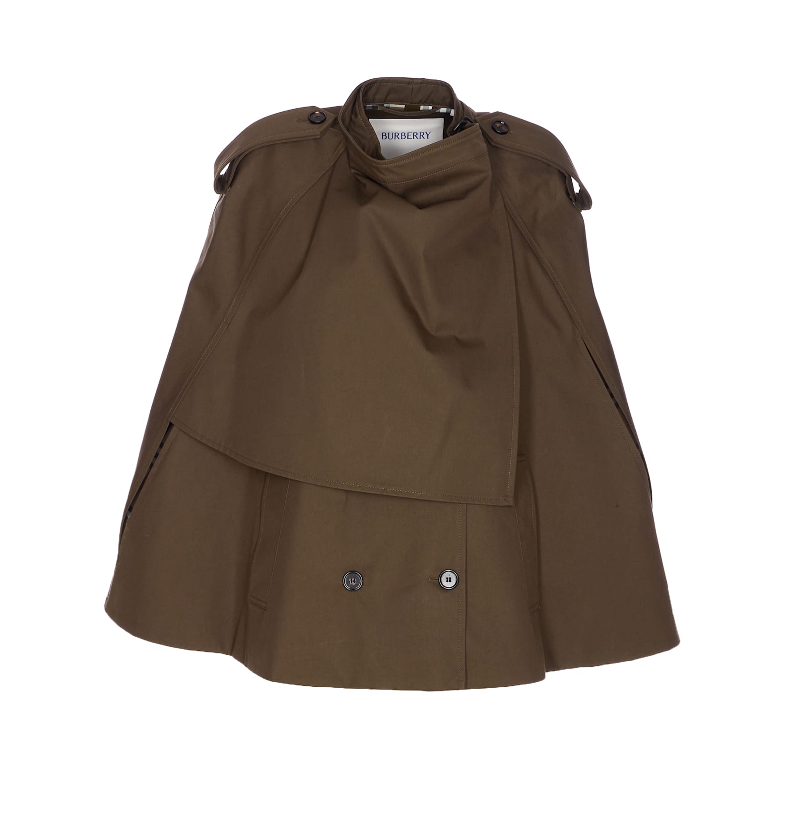 Burberry Cotton Cape With Traditional Check Lining In Green