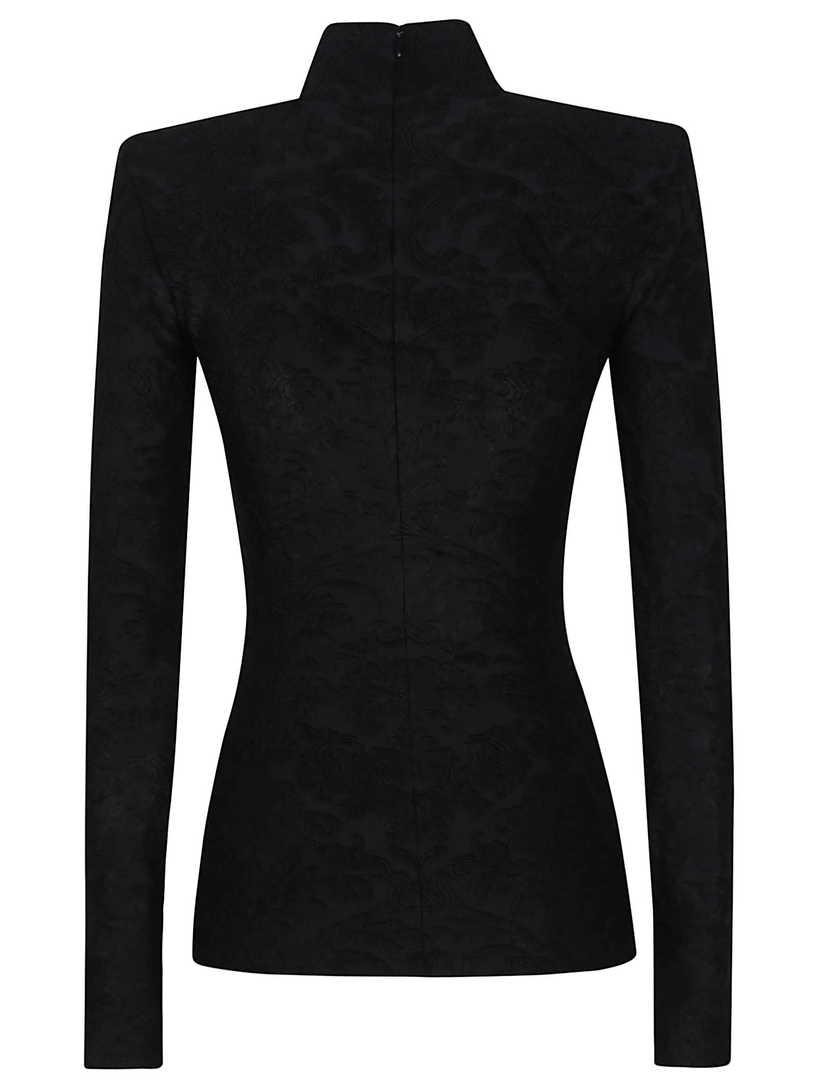 Balmain Buttoned Ls Bouclette Baroque Top In Black