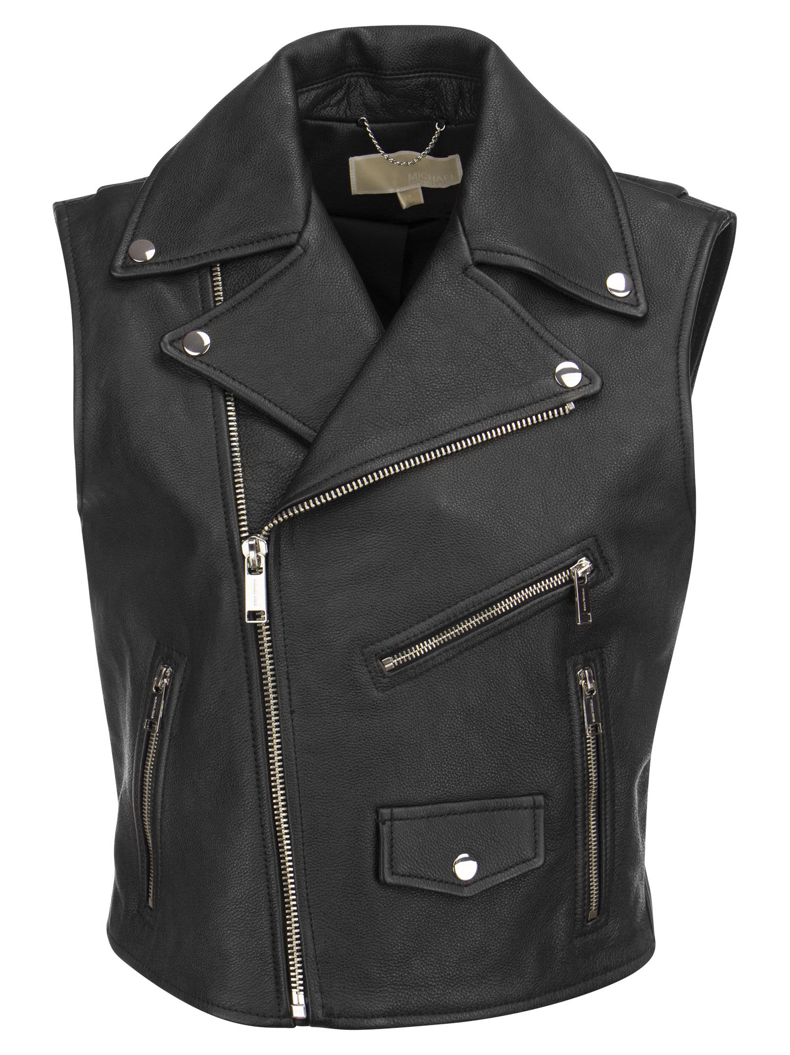 Michael Kors Grained Leather Motorbike Waistcoat