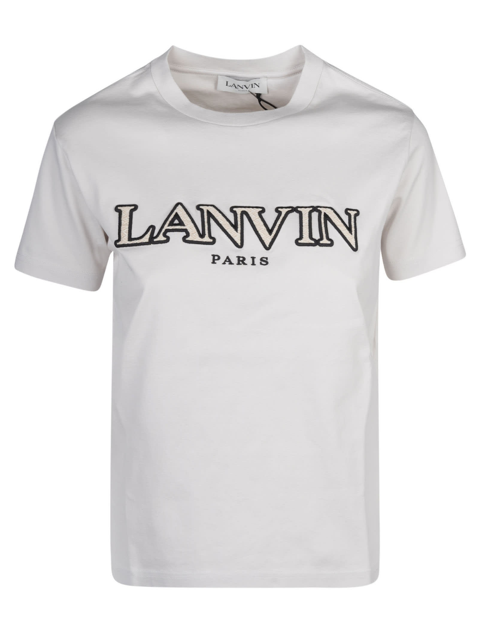 Shop Lanvin Logo Embroidered T-shirt In Mastic