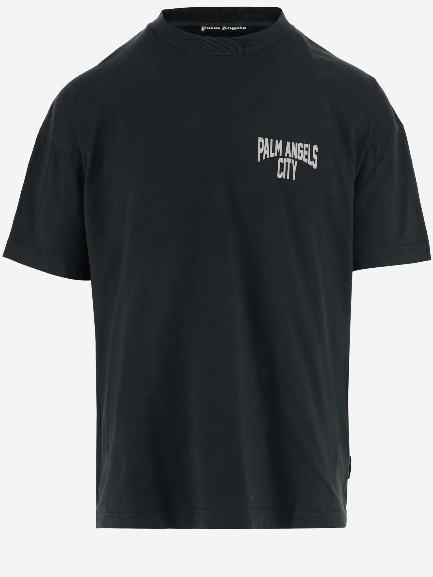 Shop Palm Angels Cotton T-shirt With Logo In Dark/grey/white