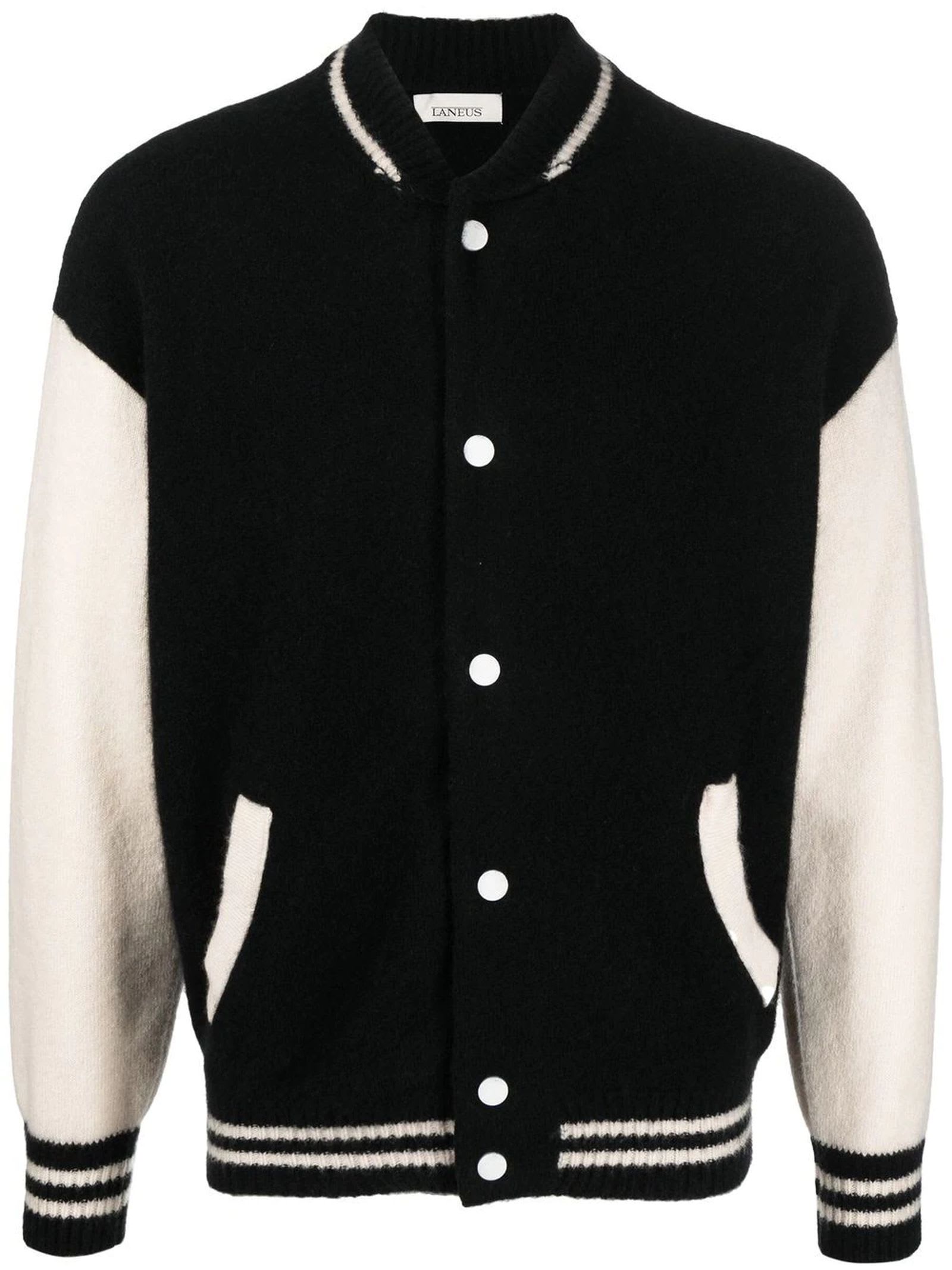 Laneus Black And White Cashmere Blend Varsity Jacket