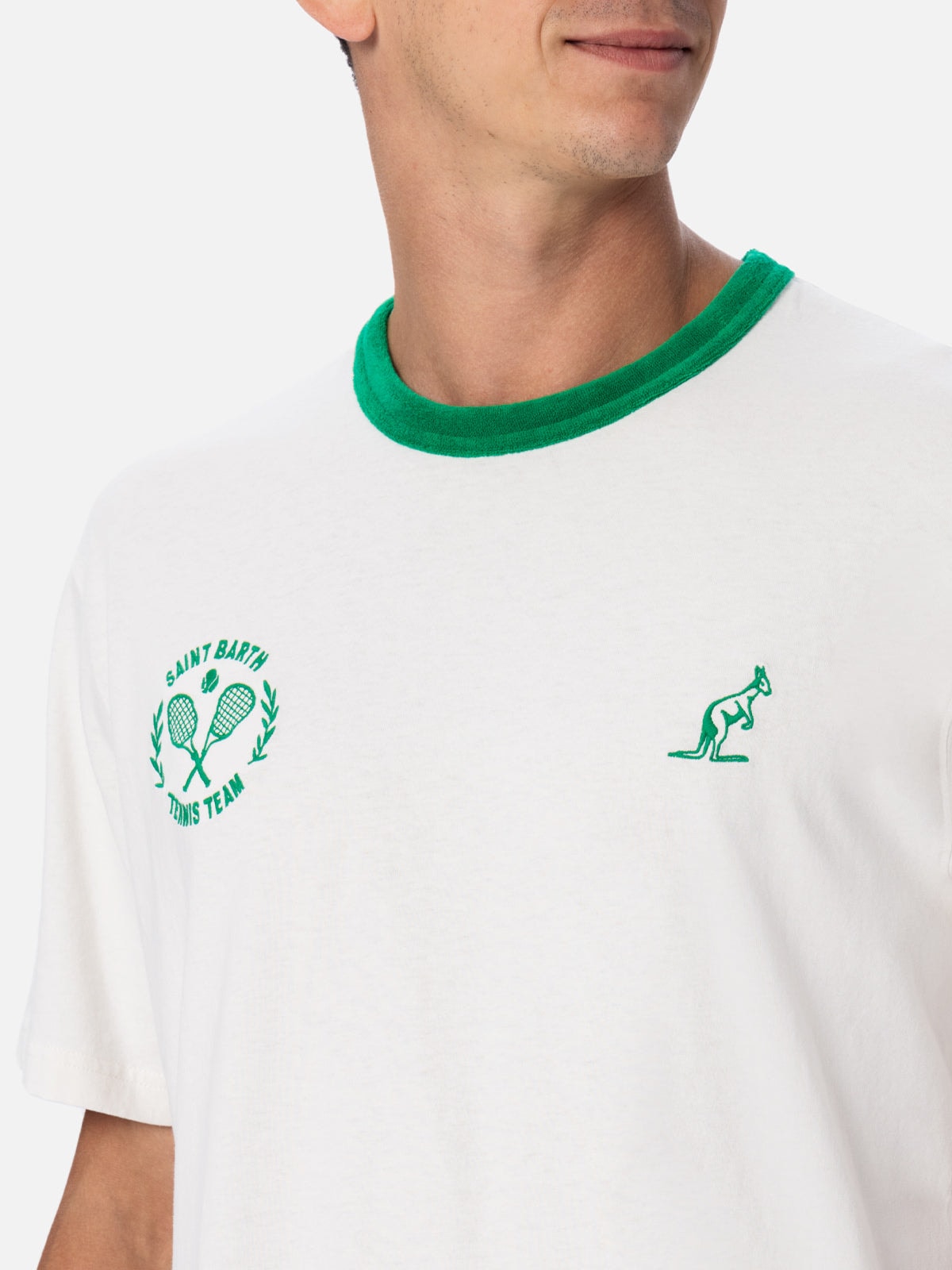 Shop Mc2 Saint Barth Man White Cotton T-shirt Dover With Australian Embroidery Australian Brand Special Edition