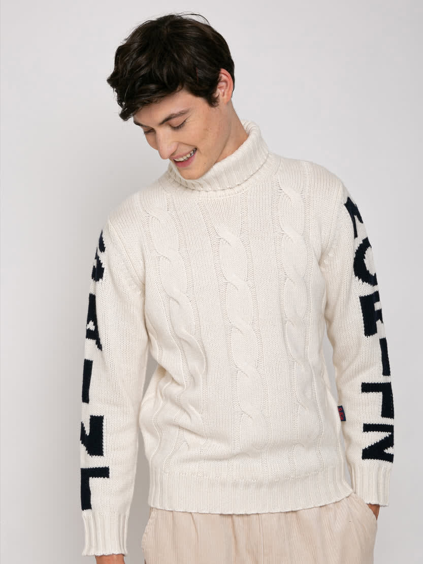 Mc2 Saint Barth Turtleneck Braided Sweater Saint Barth In White