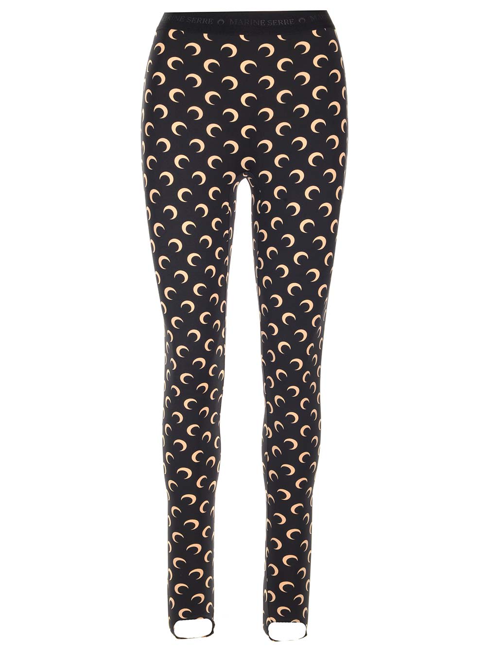 Marine Serre Moon Printed Stirrup Leggings In Black And Beige In Black