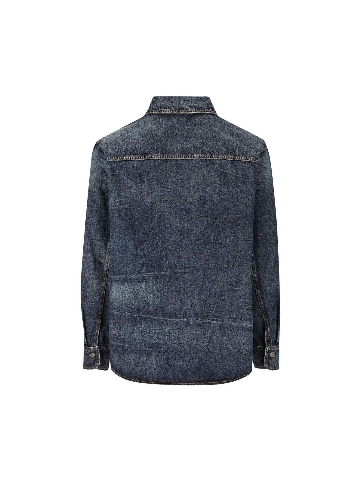 Shop Valentino V-logo Buttoned Denim Jacket In Blue