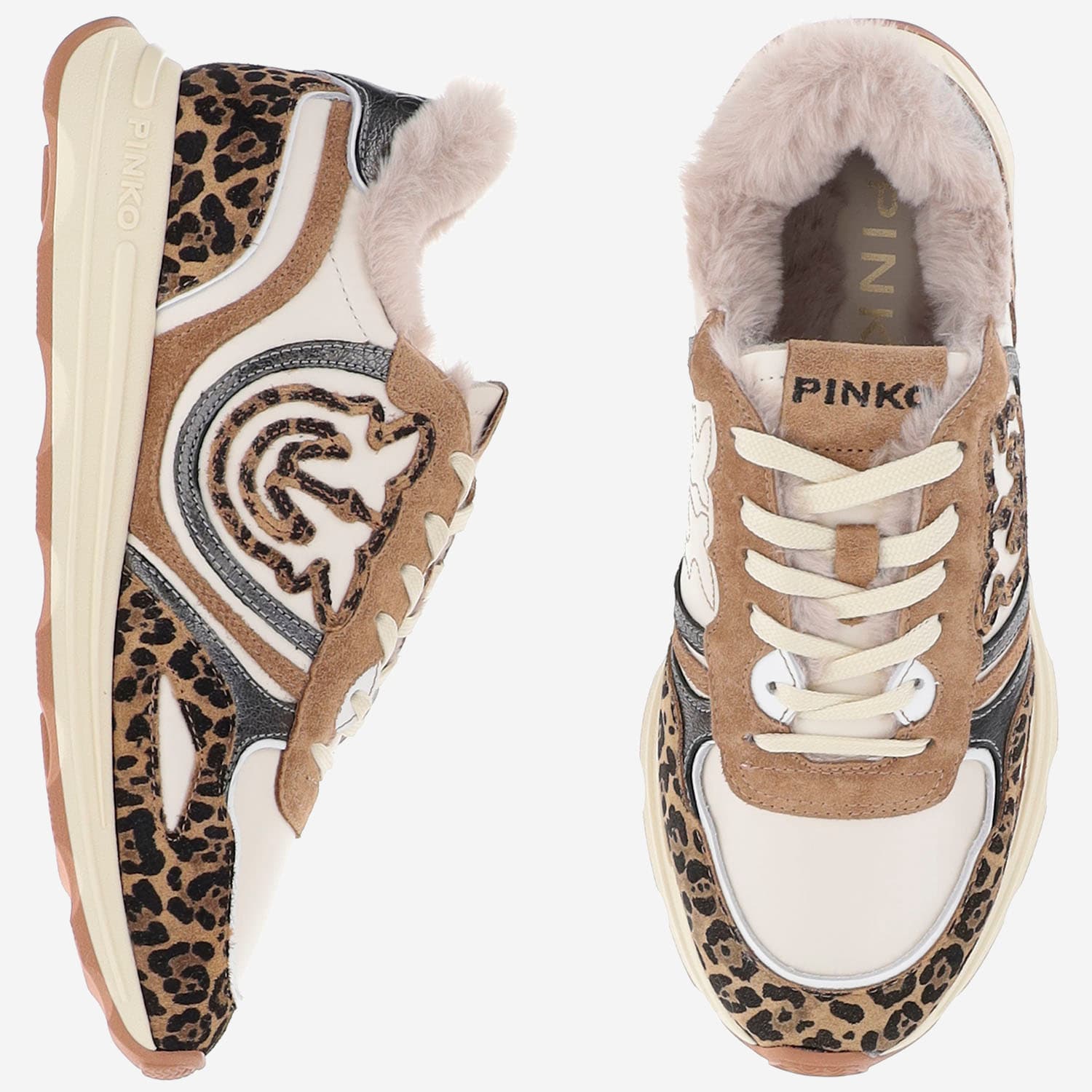 Pinko Zoe 01 Leather Sneakers With Leapadrata Pattern In Red