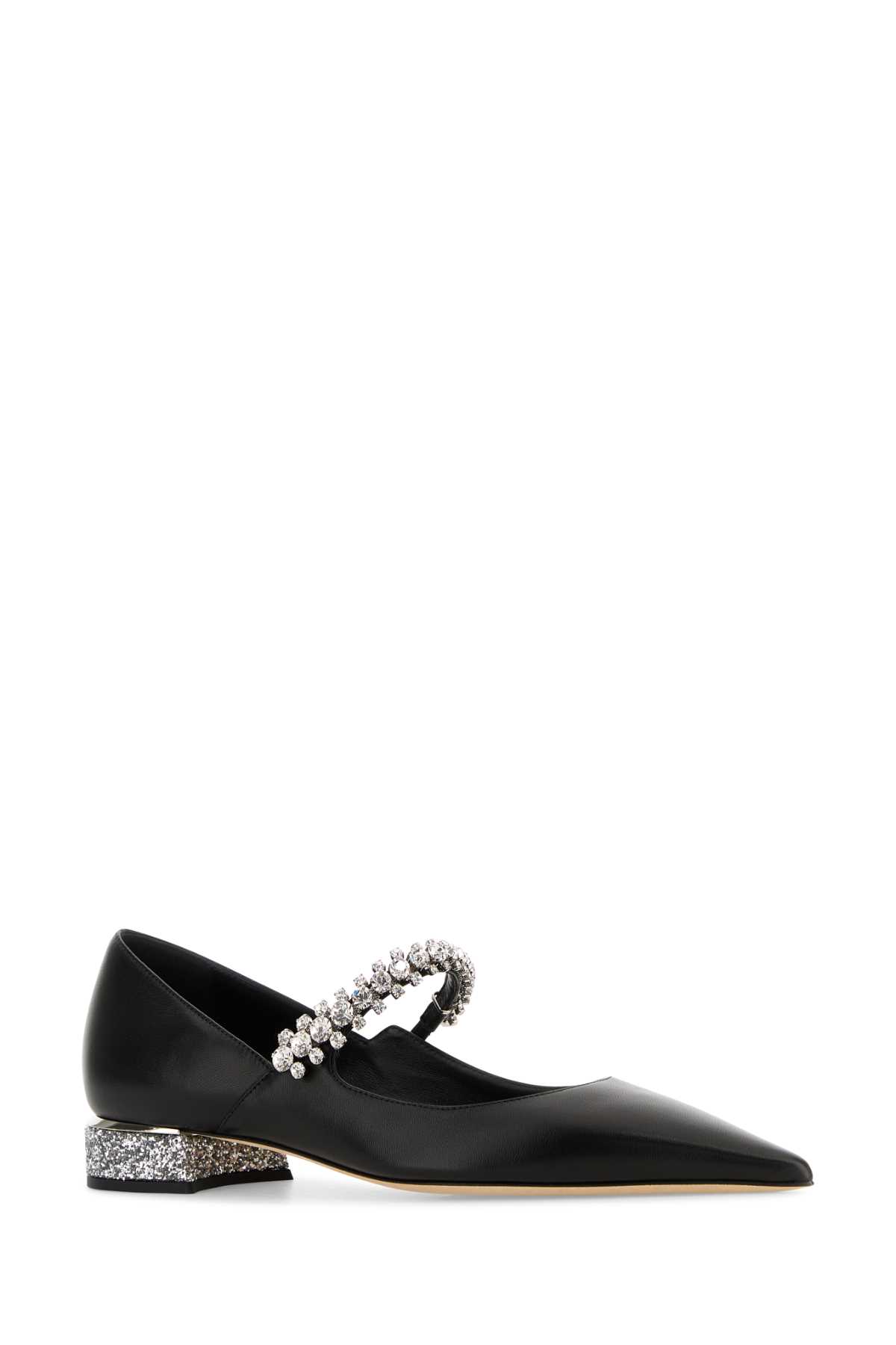 Jimmy Choo Nappa Leather Bing Ballerinas With Embellished Strap In Black