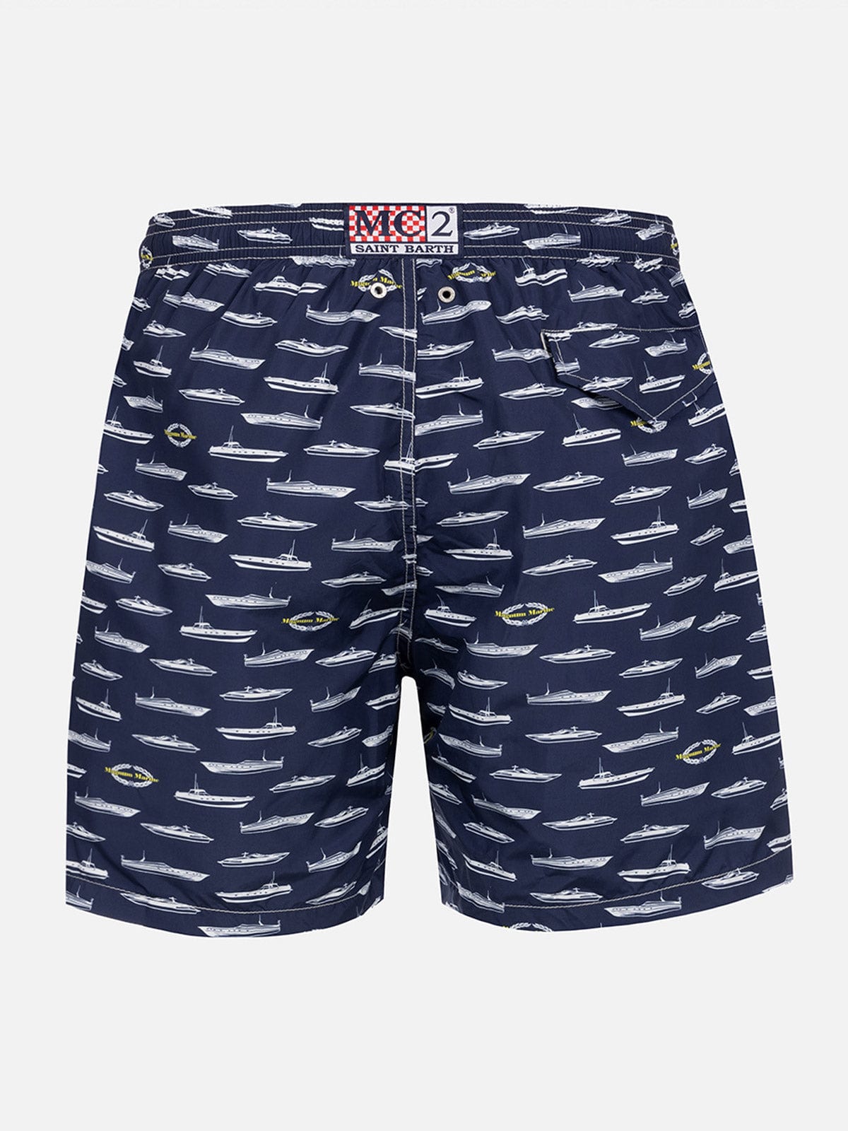 Mc2 Saint Barth Man Lightweight Fabric Swim-shorts Lighting With Magnum Marine Print Magnum Marine Special Edition In Blue