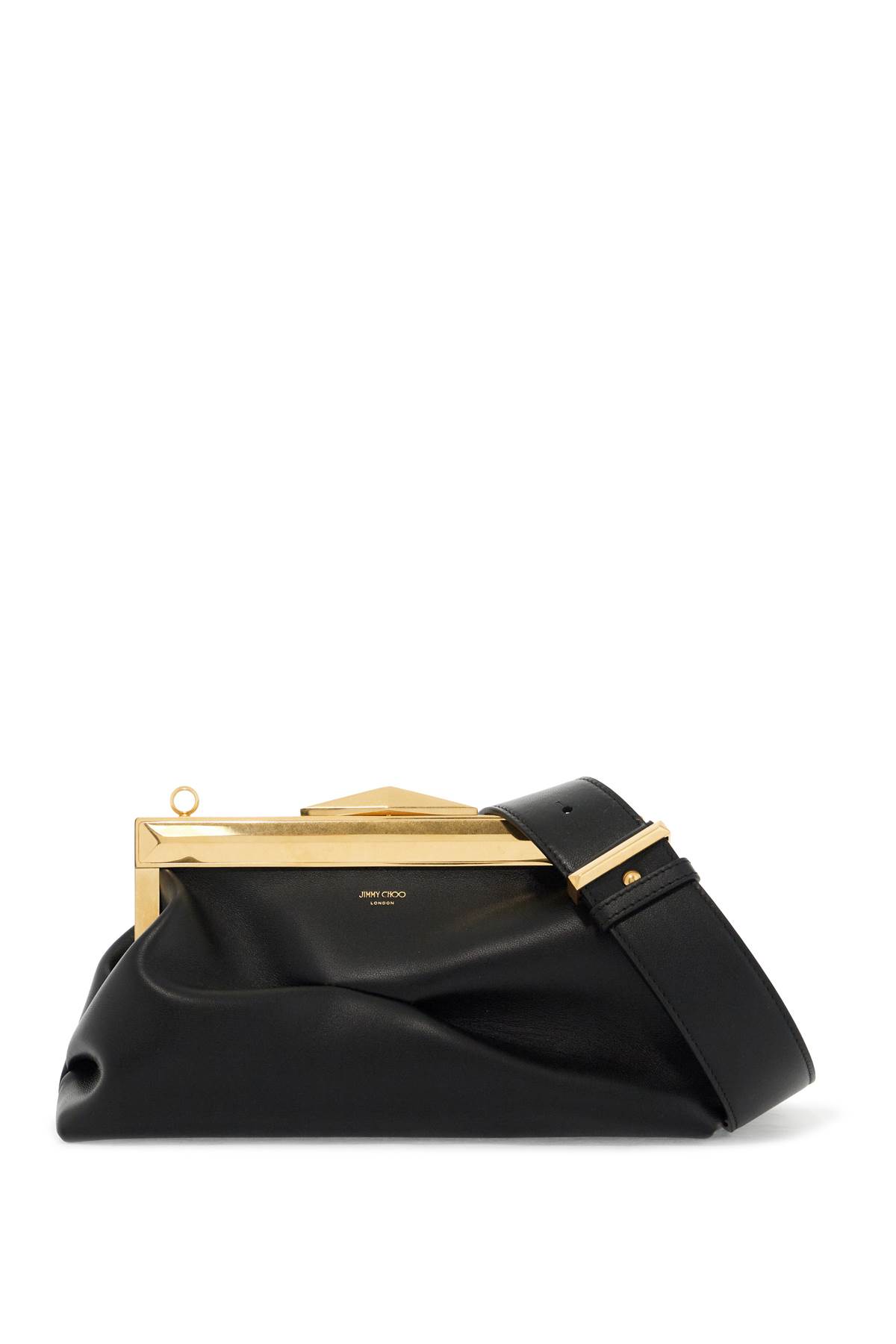 Shop Jimmy Choo Leather Diamond Frame Clutch In Black Gold (white)