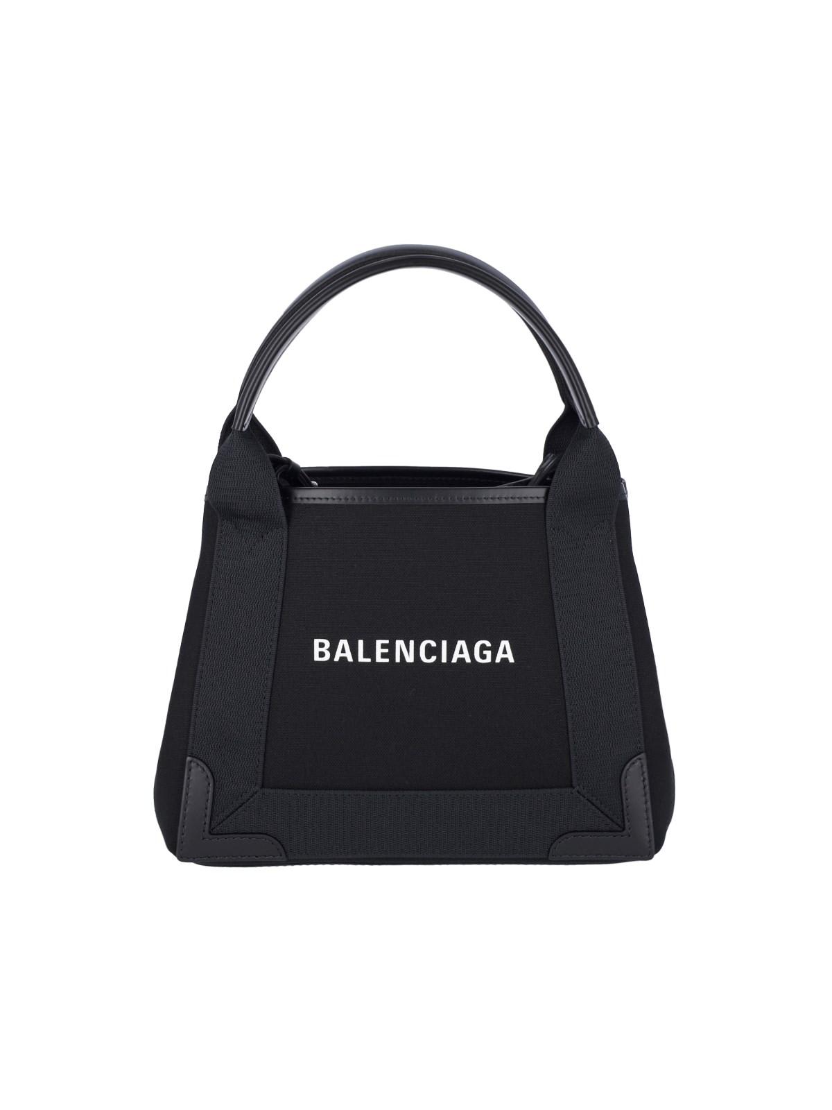 Shop Balenciaga Navy Cabas Xs Tote Bag In Black