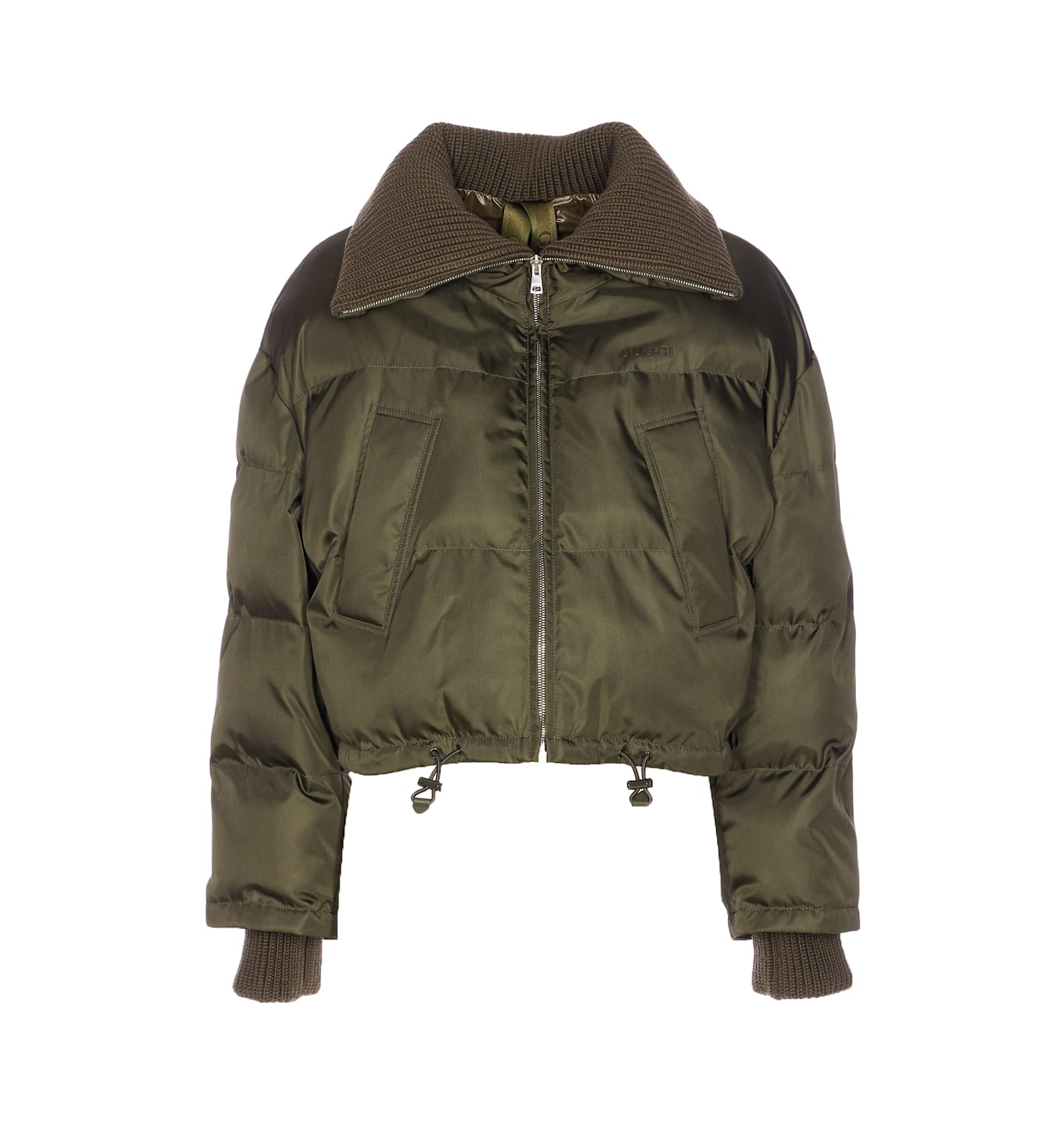 Gucci Cropped Bomber Jacket Drawstring Hem In Green