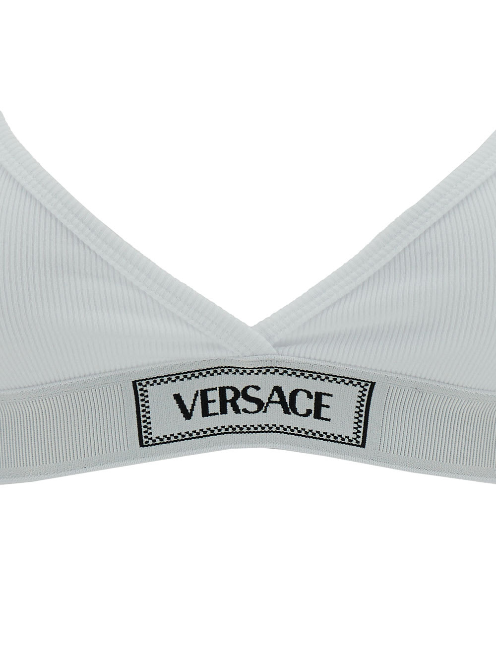 Shop Versace White Sports Bra With Logo Embroidery In Stretch Cotton Woman
