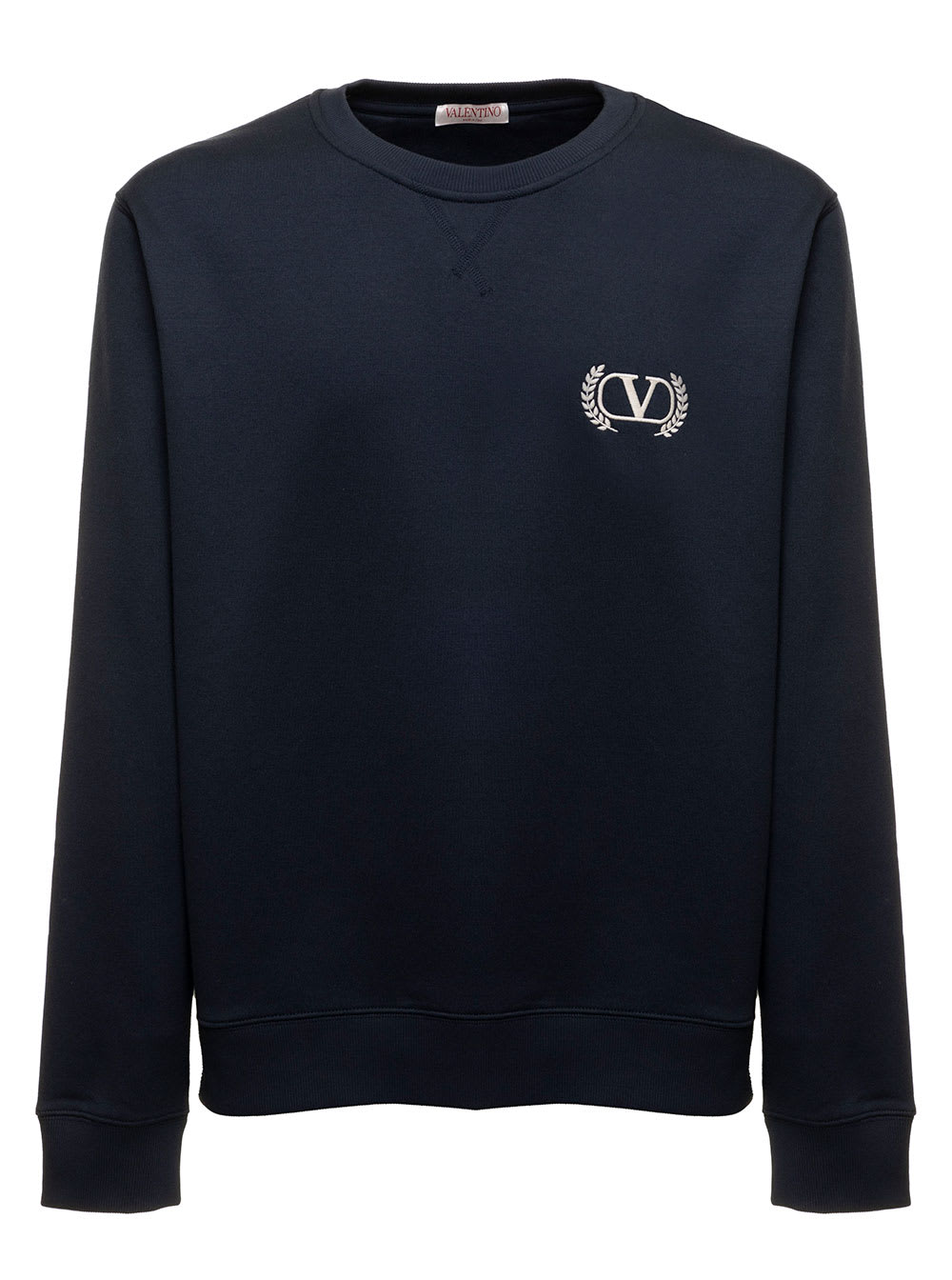 Valentino Mans Blue Cotton Jersey Sweatshirt With Embroidered Logo