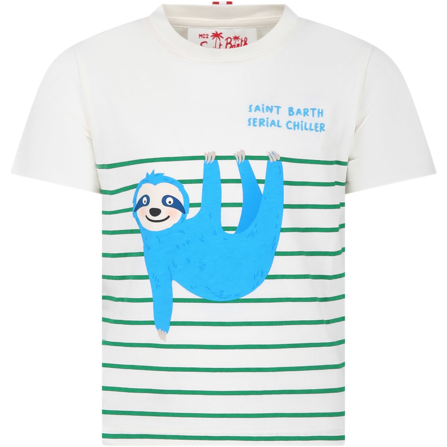 Mc2 Saint Barth Ivory T-shirt For Kids With Sloth Print
