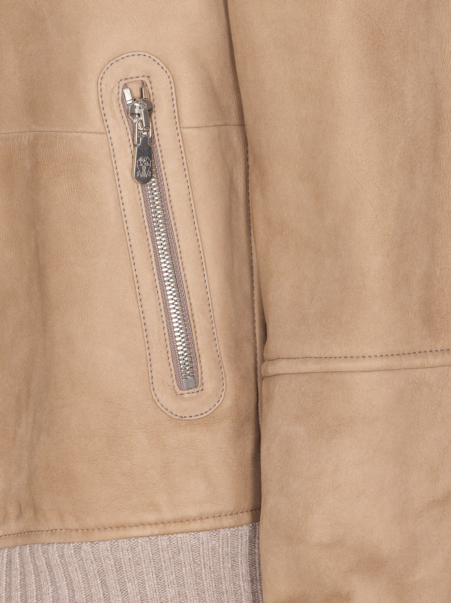Brunello Cucinelli Bomber Jacket With Shearling Collar And Ribbed Finish In Neutral