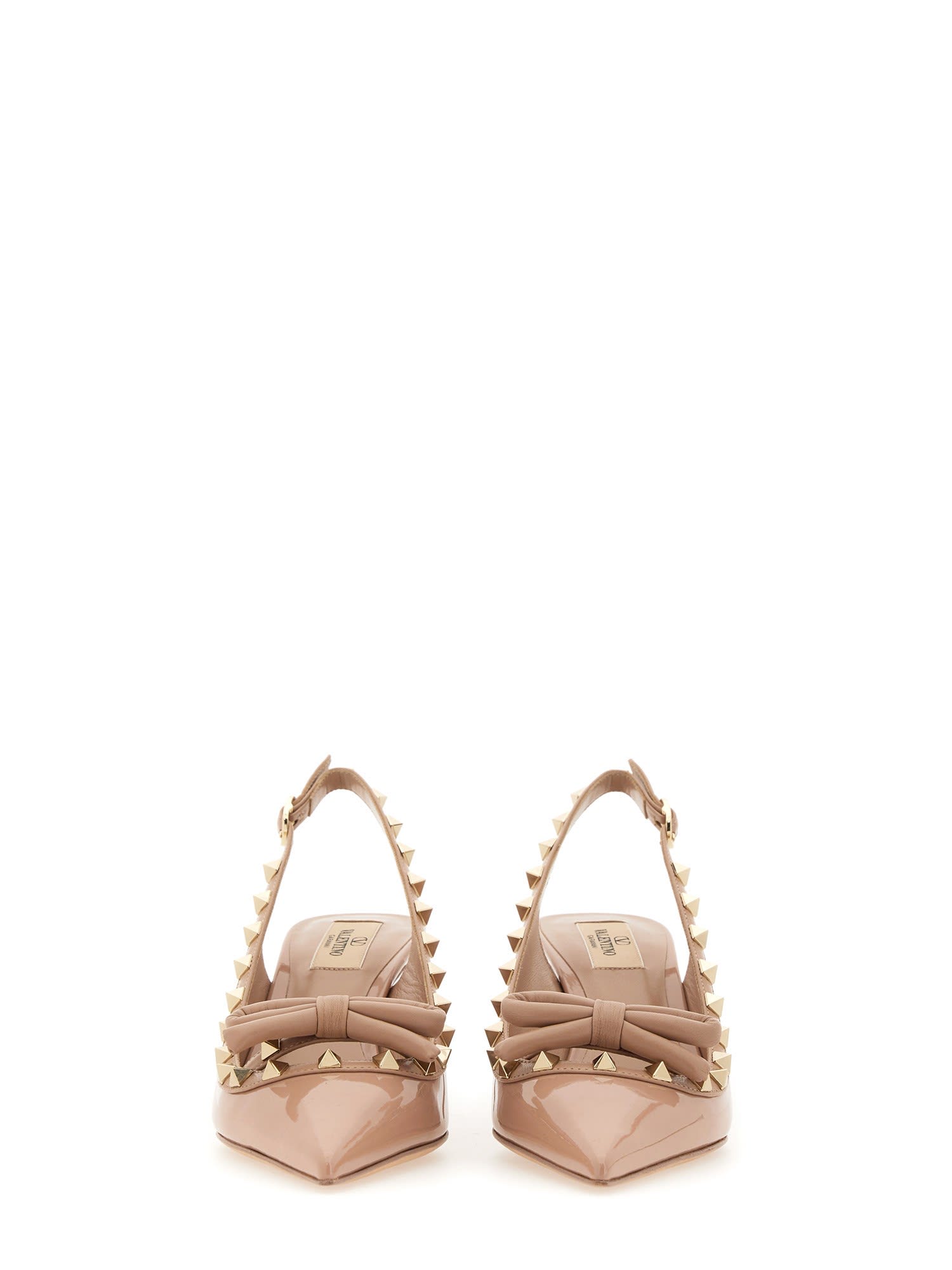 Shop Valentino Rockstud Bow Slingback Pumps In Rose Cannelle