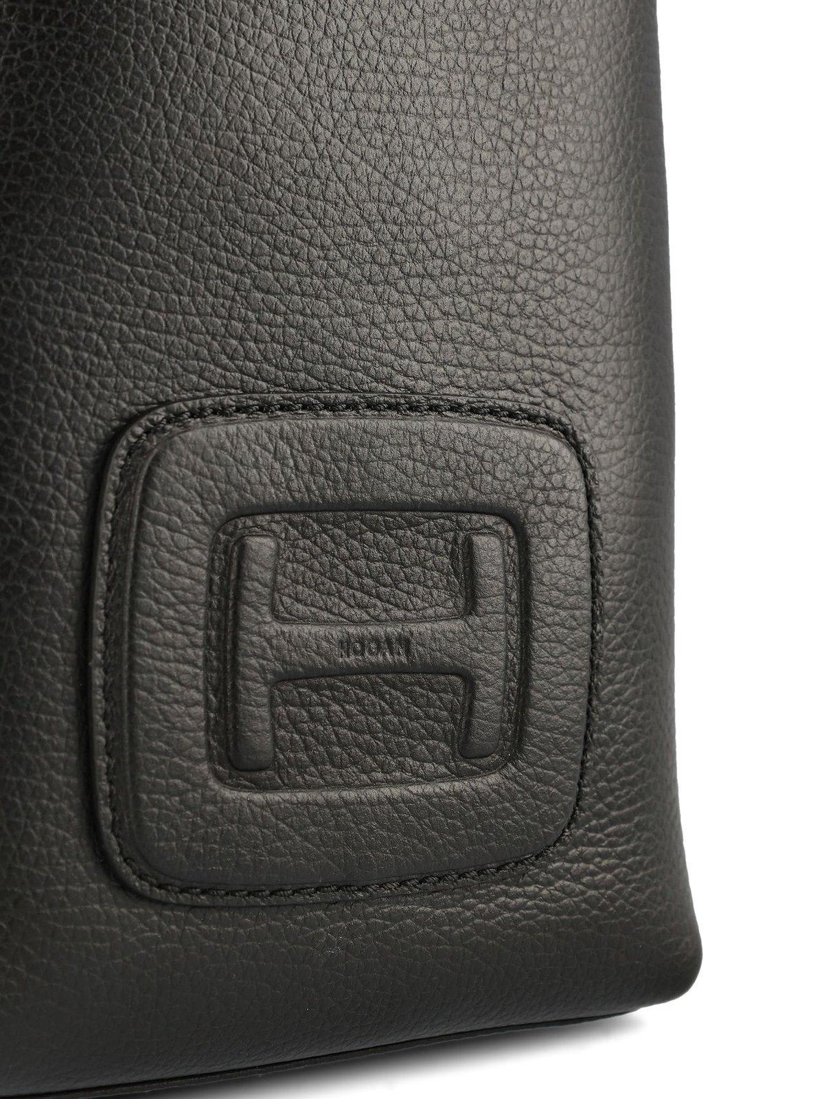 Shop Hogan Logo Embossed H-bag Mini Shopping Bag In Black