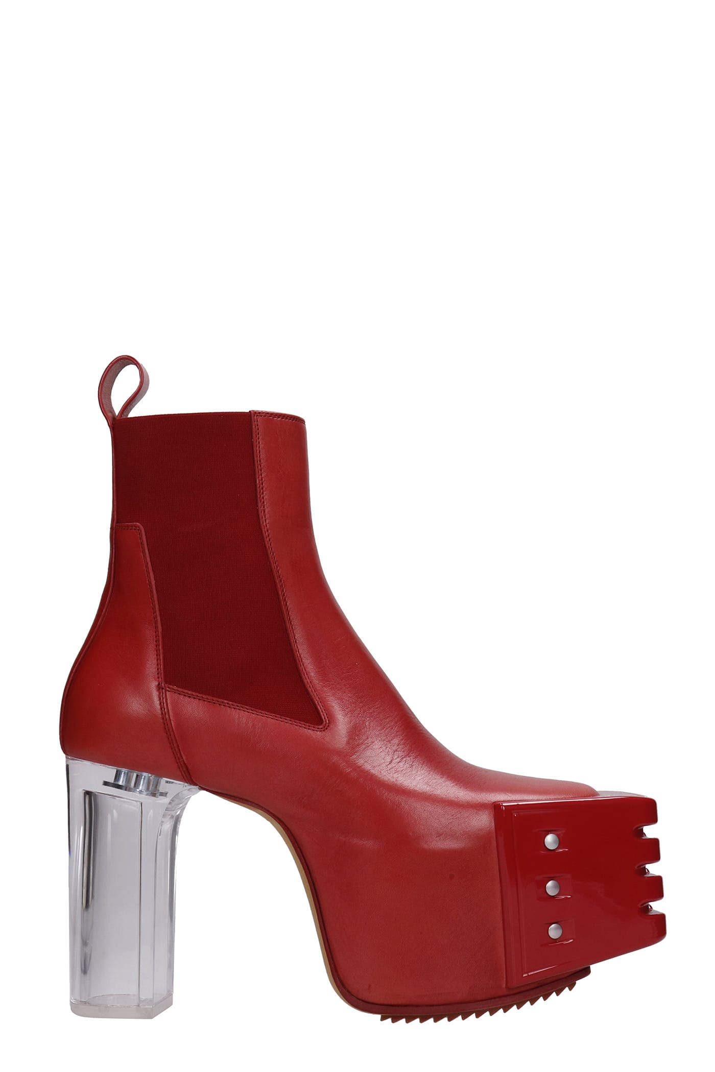 Rick Owens Grilled Platform High Heels Ankle Boots In Red Leather