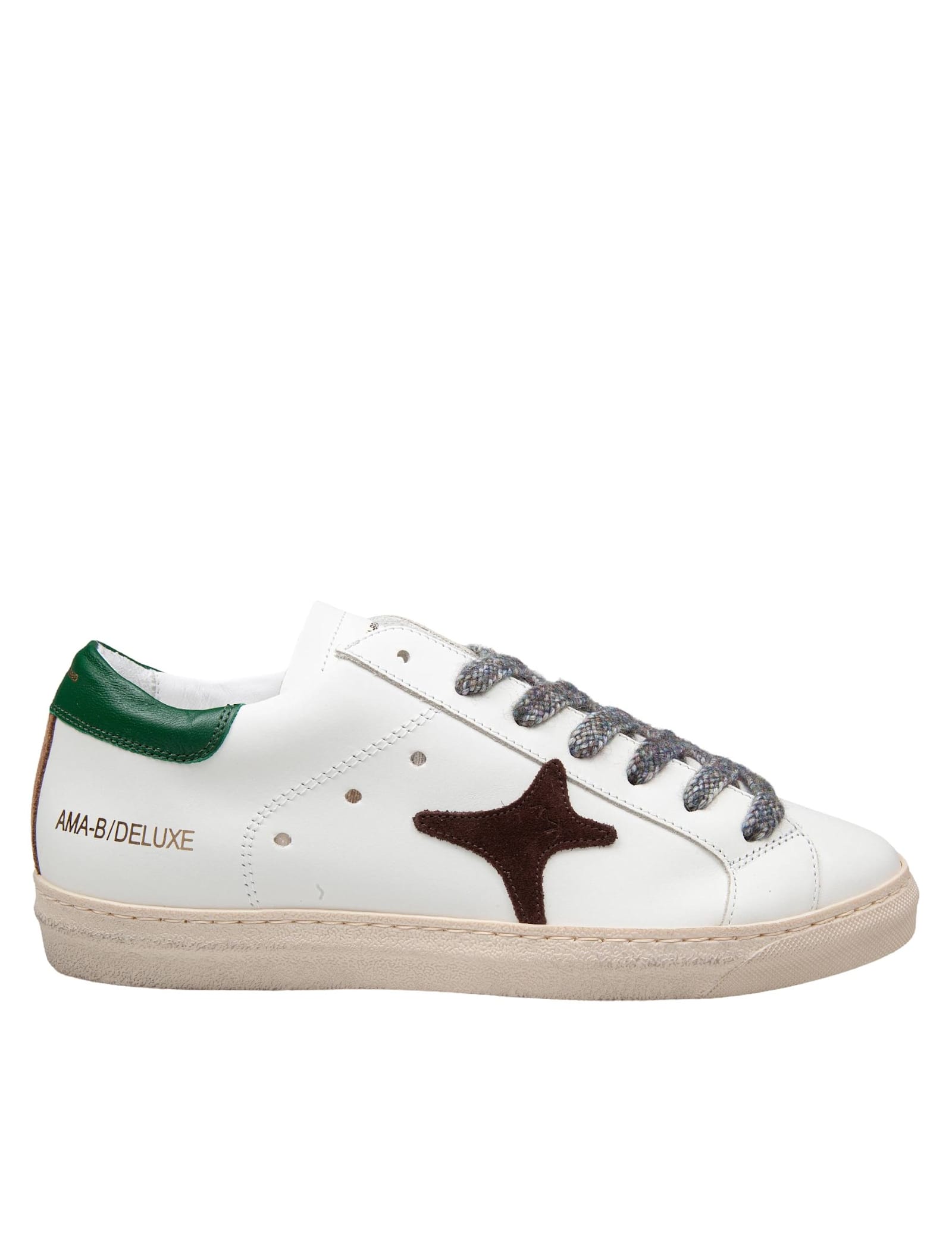 Leather Sneakers White And Green Color