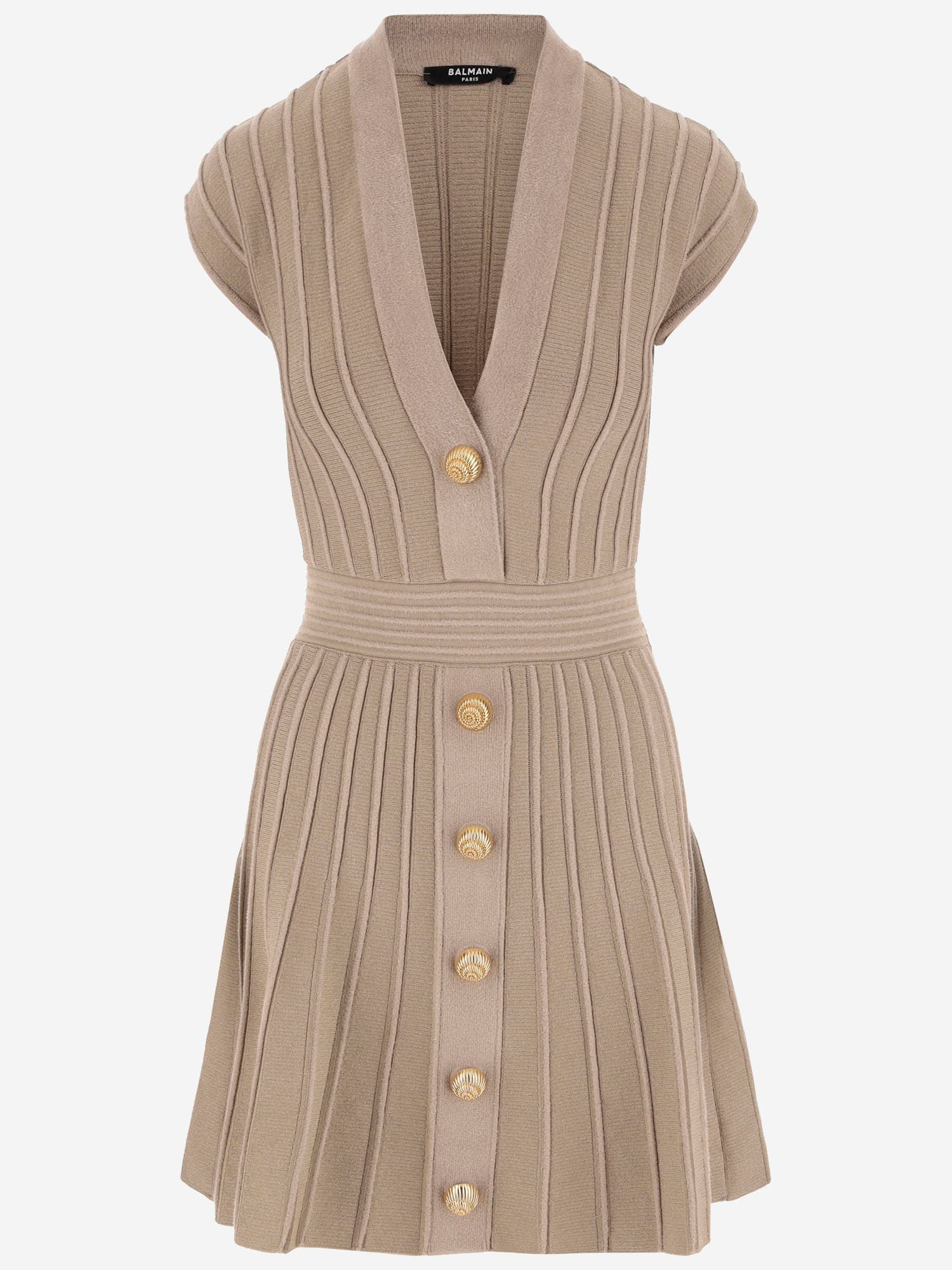 Shop Balmain Viscose Blend Knit Mini Dress In Beige