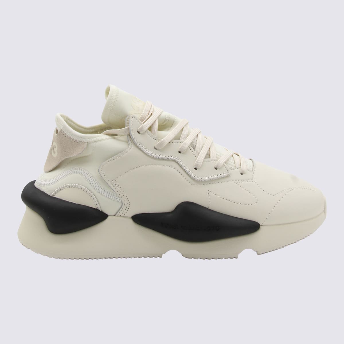 Y-3 White Leather Kaiwa Sneakers In Cream White/off White/black