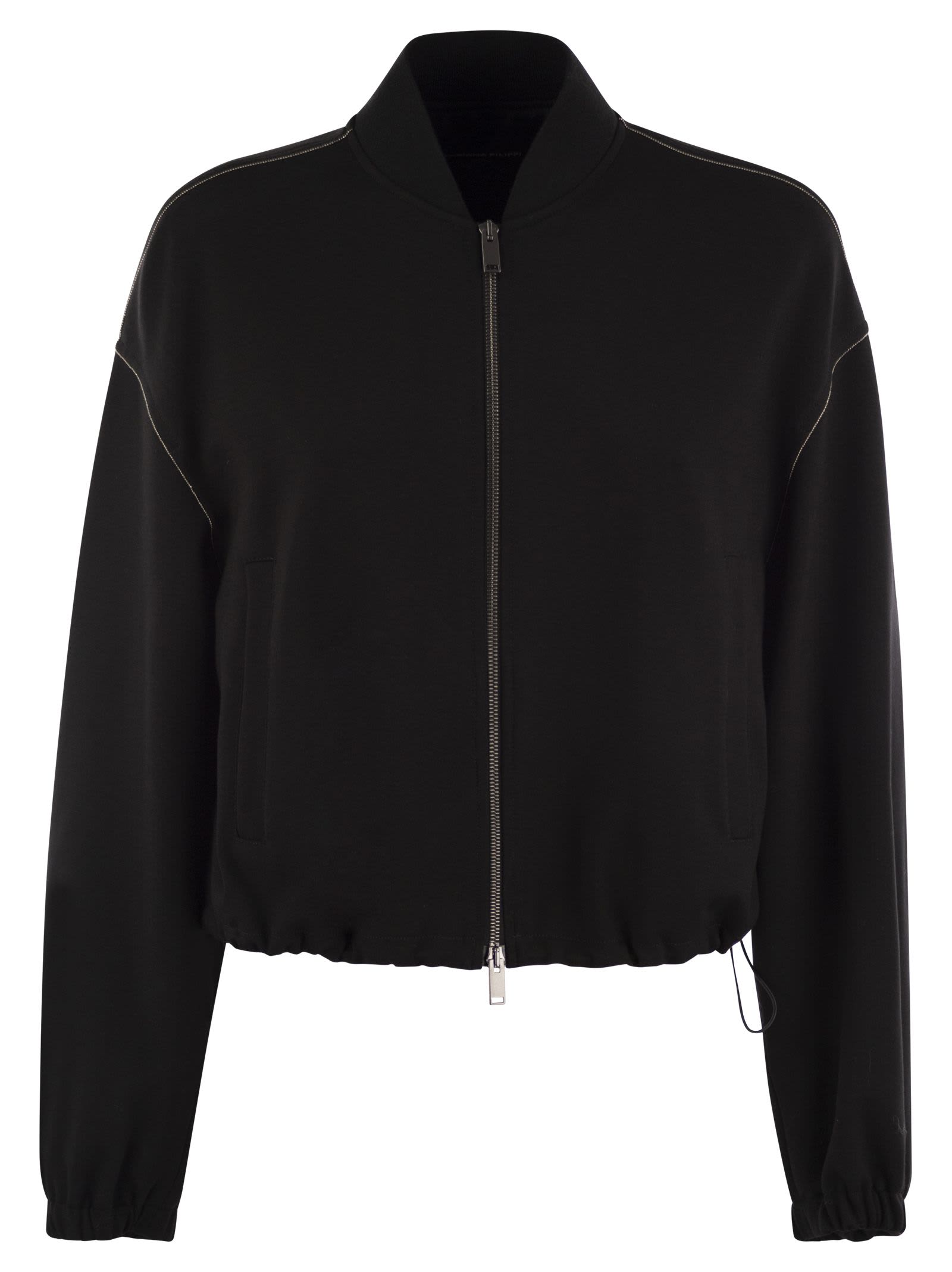 Shop Fabiana Filippi Bomber Jacket With Knitted Collar In Black