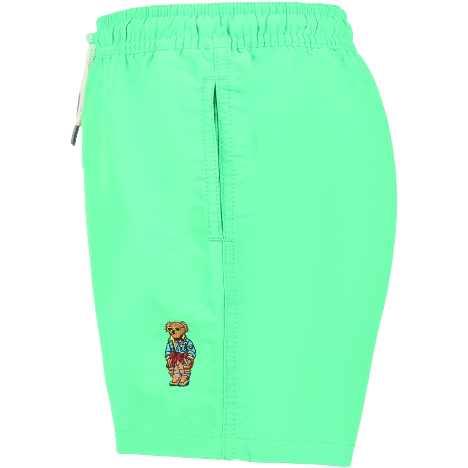 Shop Ralph Lauren Green Swimsuit For Boy With Polo Bear