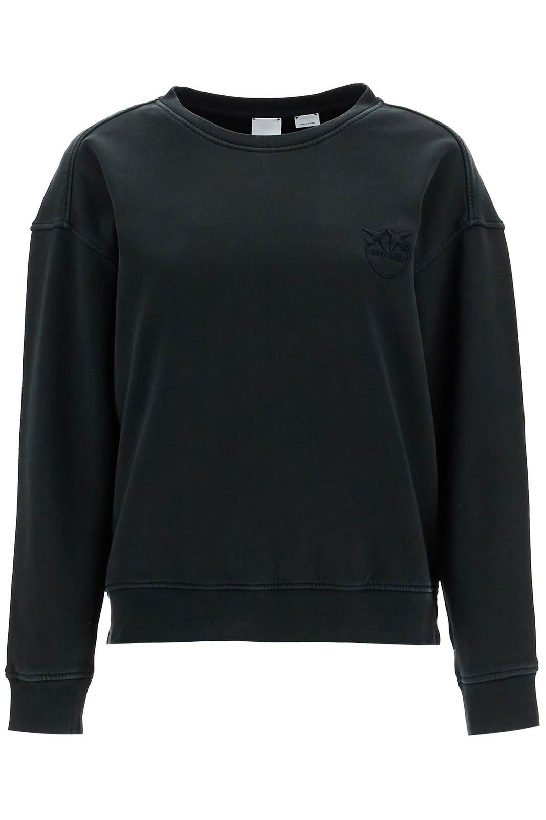 Shop Pinko Logo Embroidered Crewneck Sweatshirt In Nero Caviale