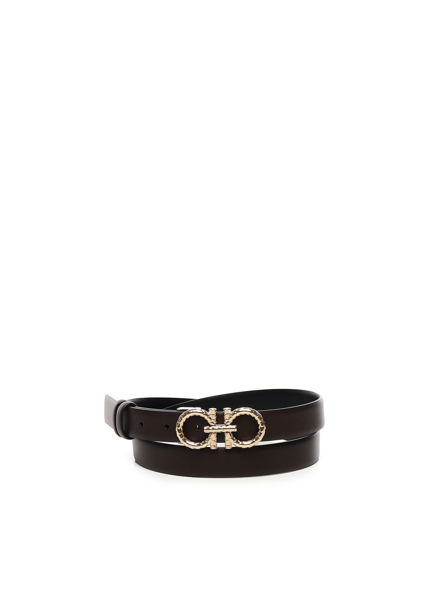 Ferragamo Gancini Adjustable And Reversible Belt In Brown