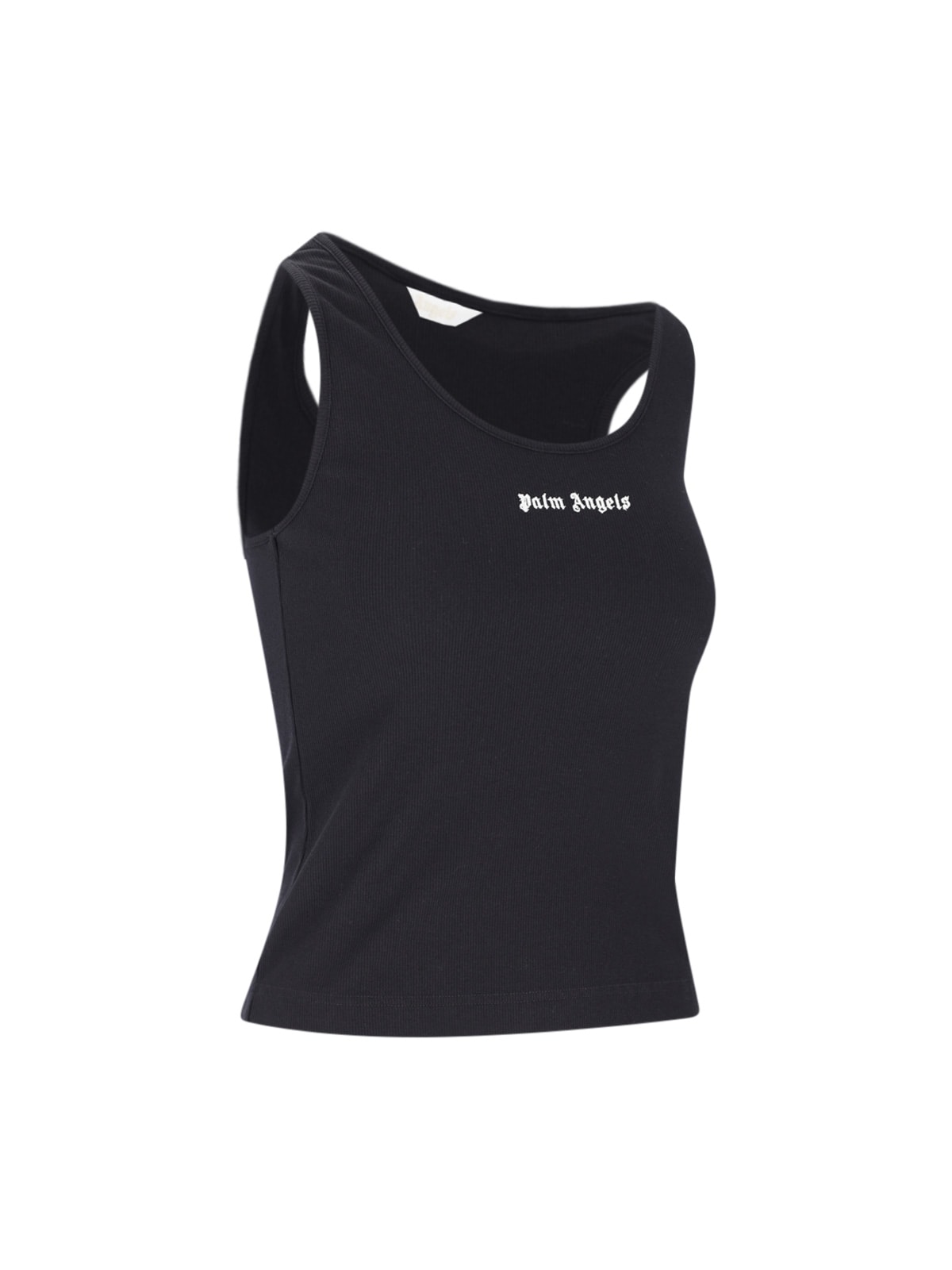 Palm Angels Logo Embroidered Ribbed Tank Top In Black