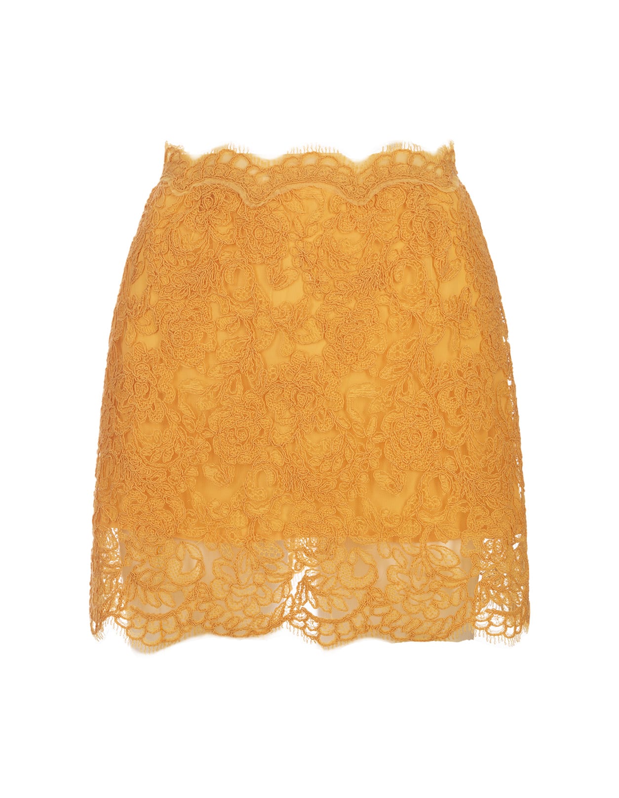 Yellow-orange Floral Lace Mini Skirt