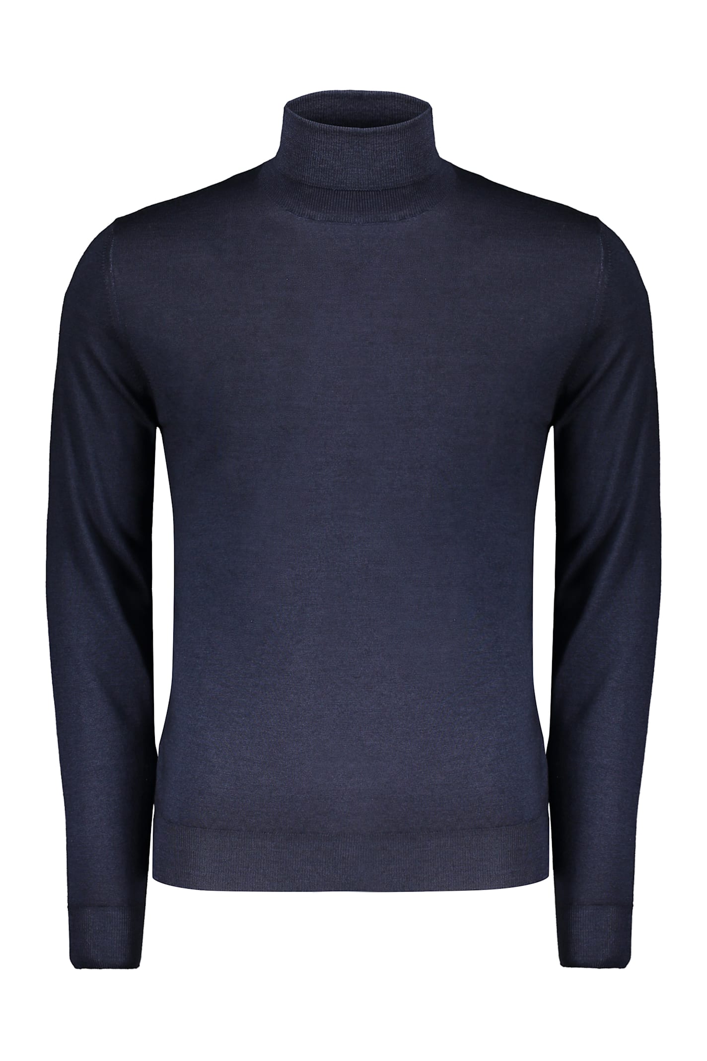 Moorer Dark Blue Sweater With A High Elegant Collar In Multi