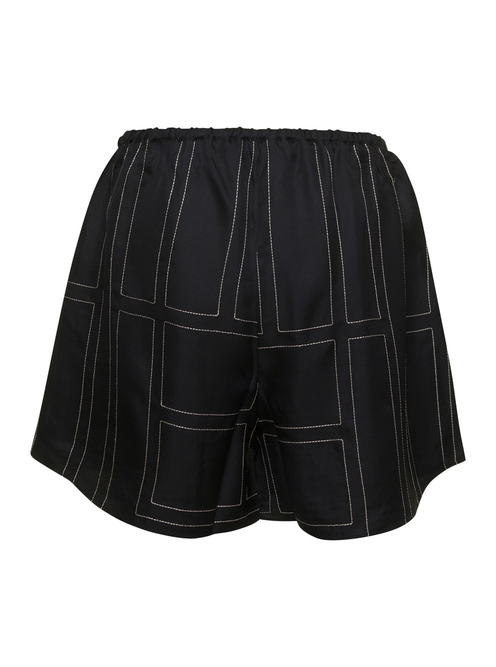 Shop Totême Black Shorts With Geometric Logo Print In Silk Woman