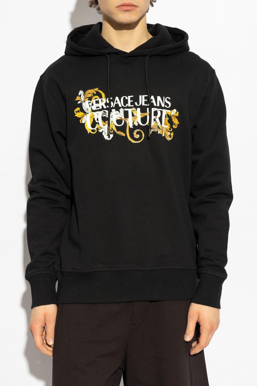 Versace Jeans Couture Graphic Print Cotton Sweatshirt With Drawstring Hood