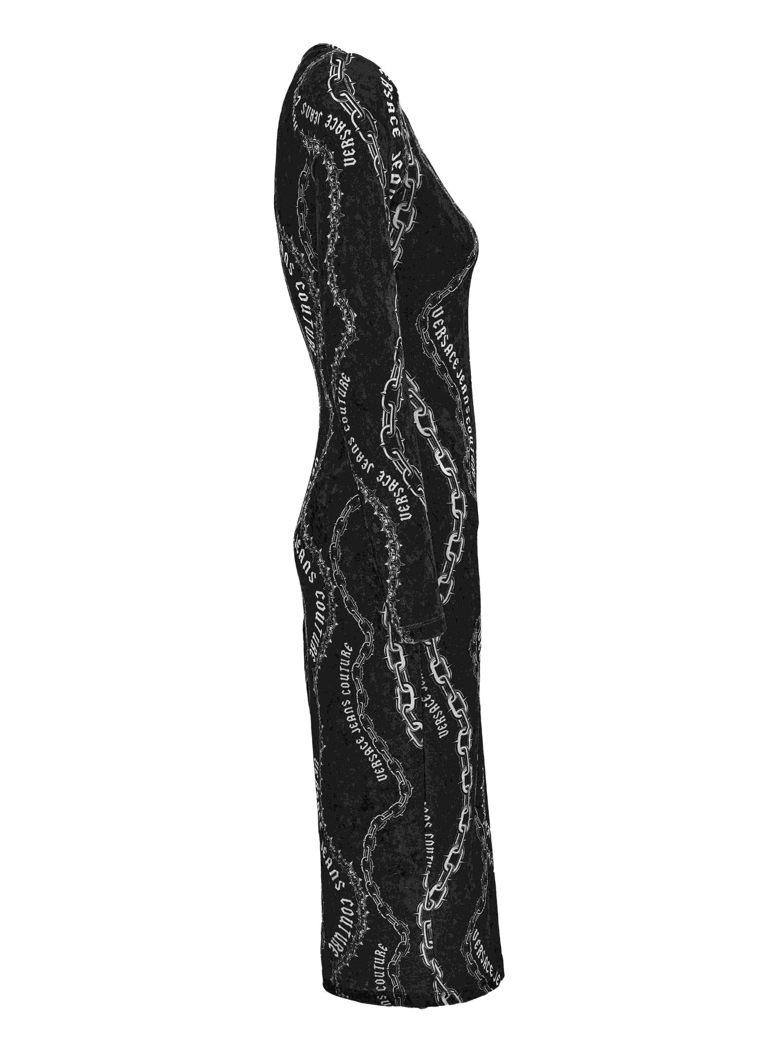 Versace Jeans Couture Black Chain Couture Velvet Midi Dress In Black
