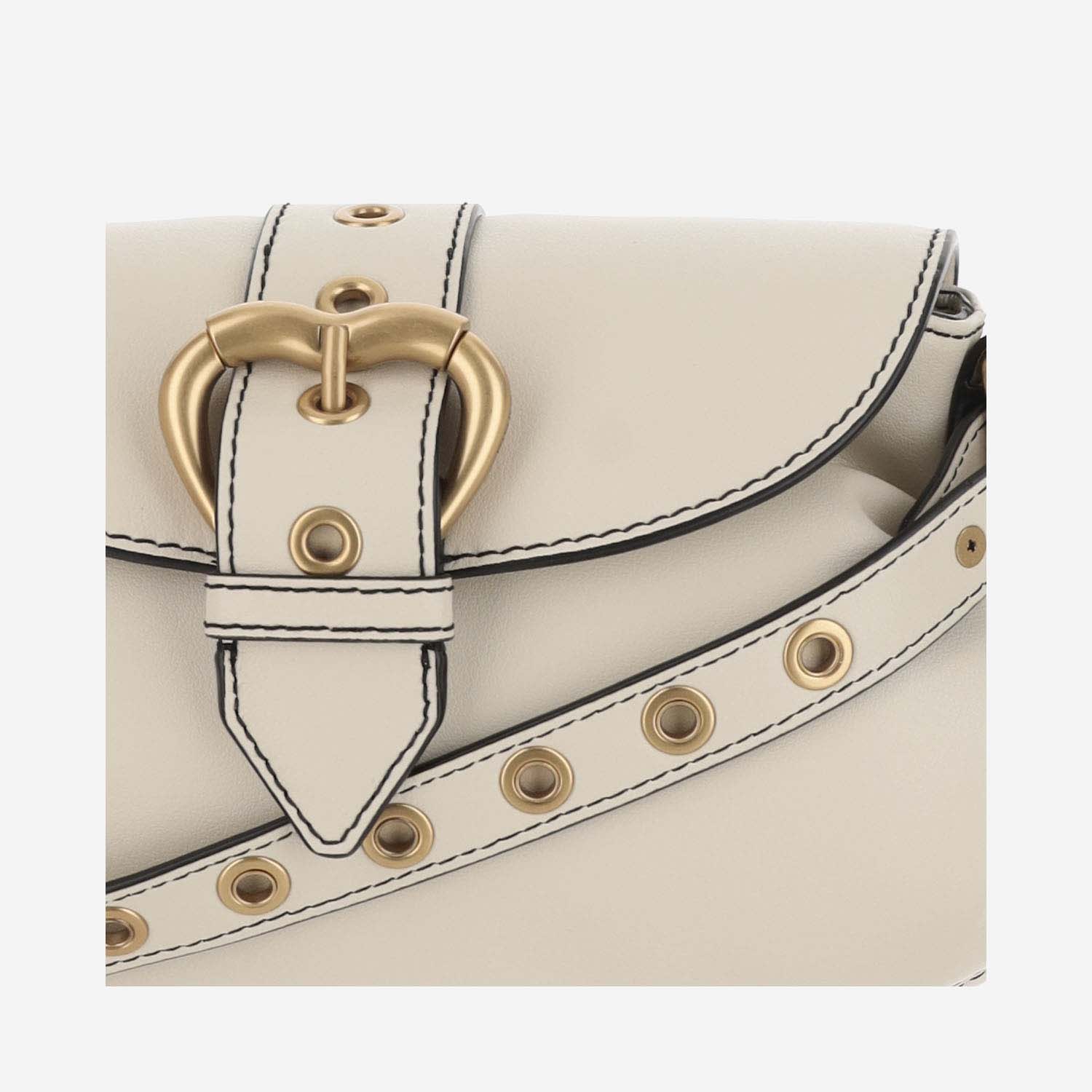 Pinko Jolene Small Shoulder Bag With Heart Buckle In White