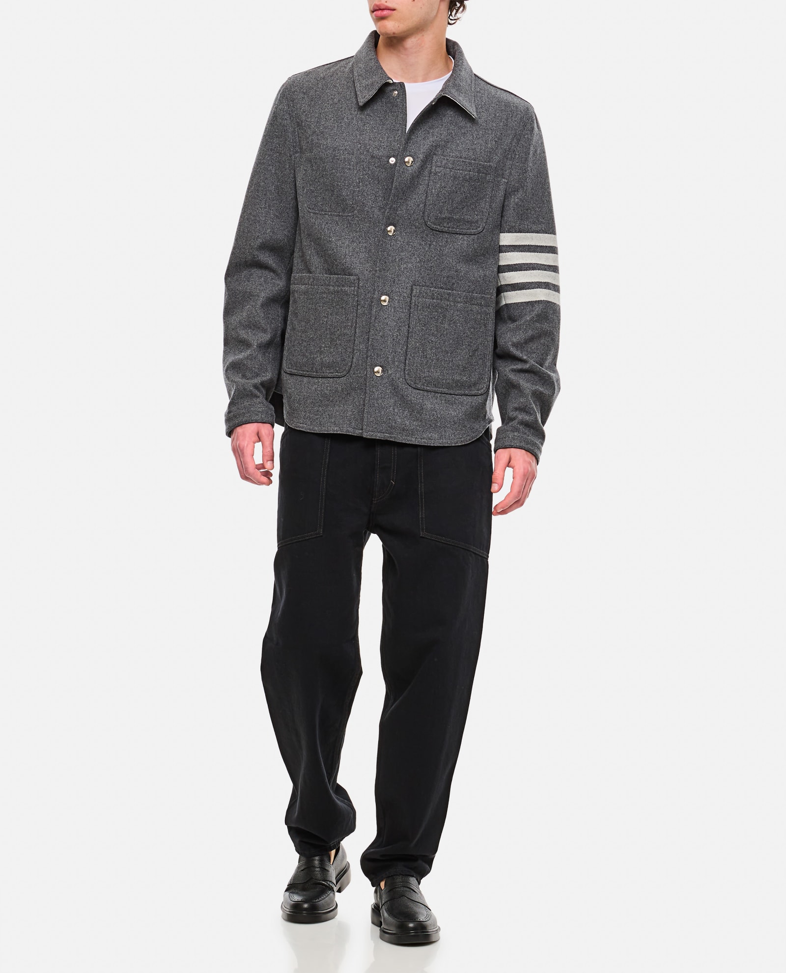 Shop Thom Browne 4 Bar Utility Patch Pocket Jacket In Med Grey