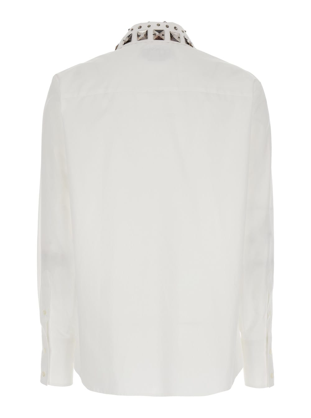 Shop Msgm White Shirt With Detachable Collar And Rhinestone In Cotton Woman