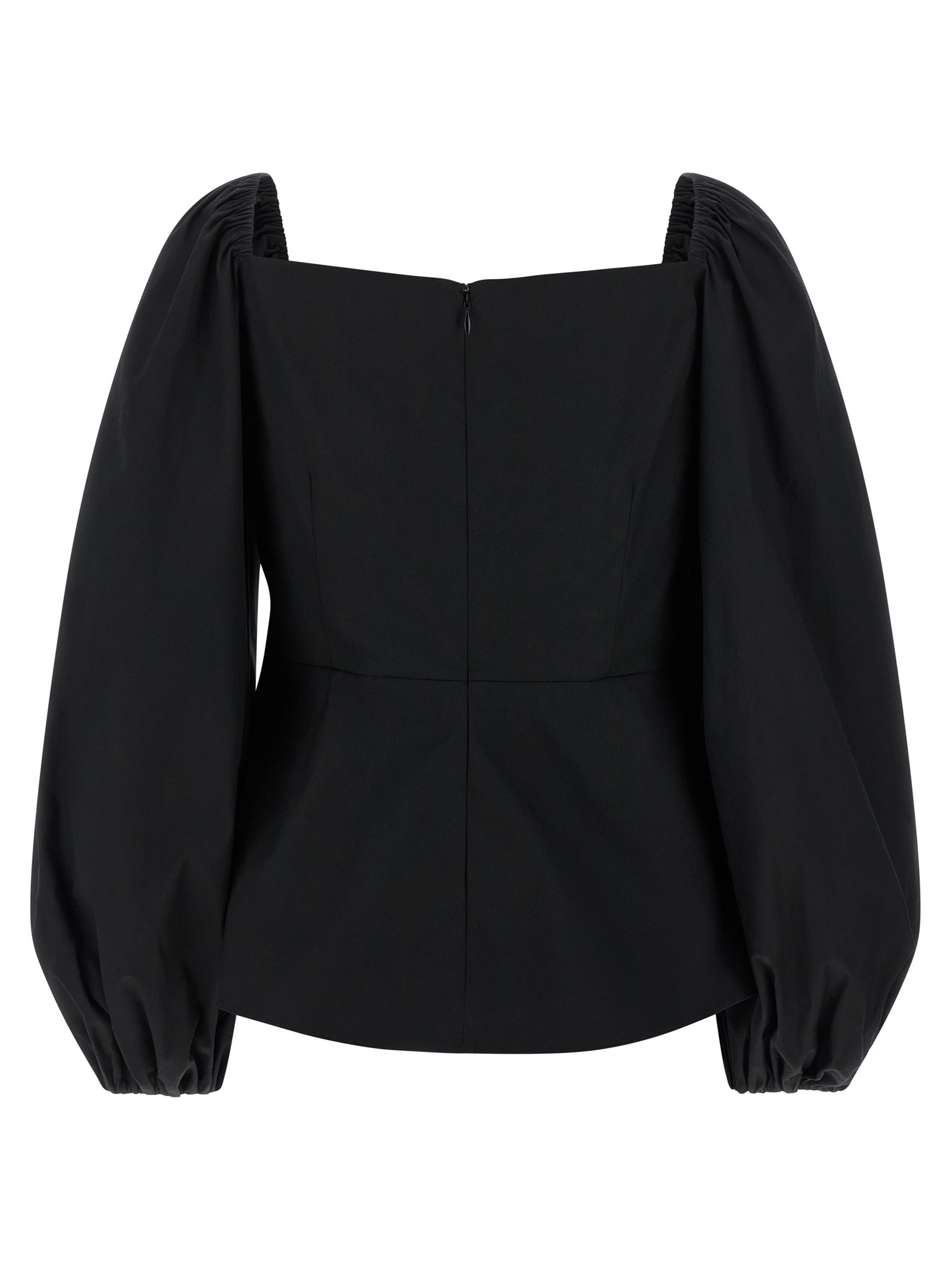 Carolina Herrera Square Neckline Top Puff Sleeves In Black