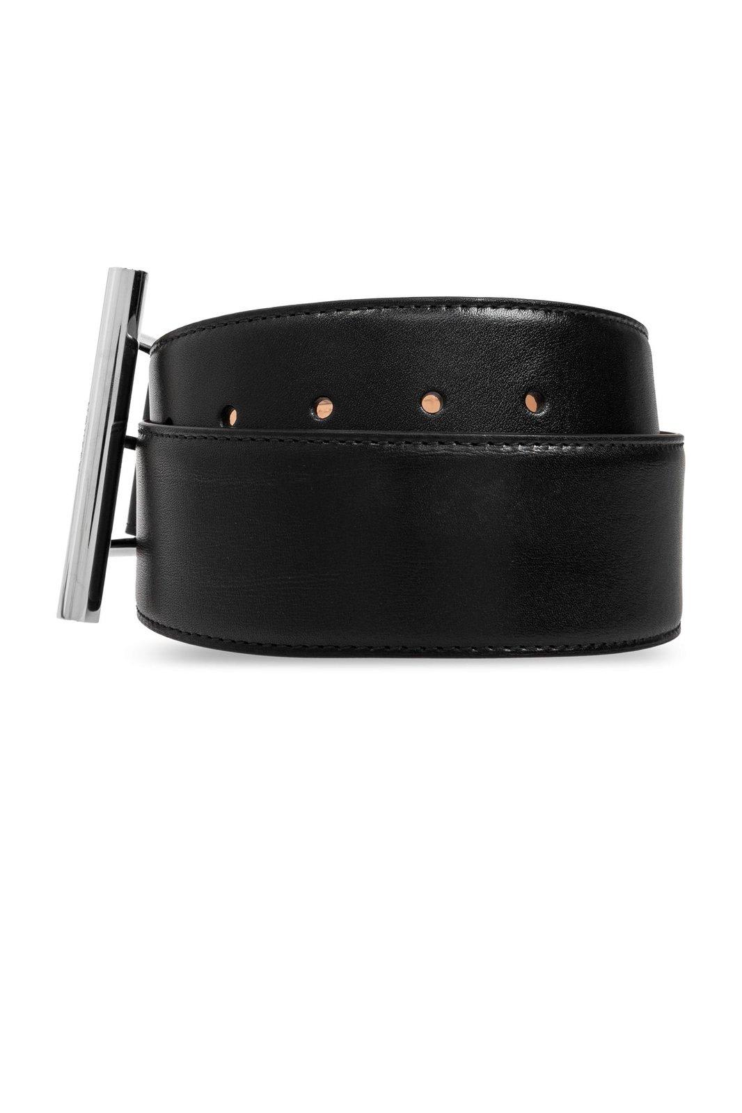 Alexander Mcqueen T-bar Buckled Logo Engraved Belt In Nero