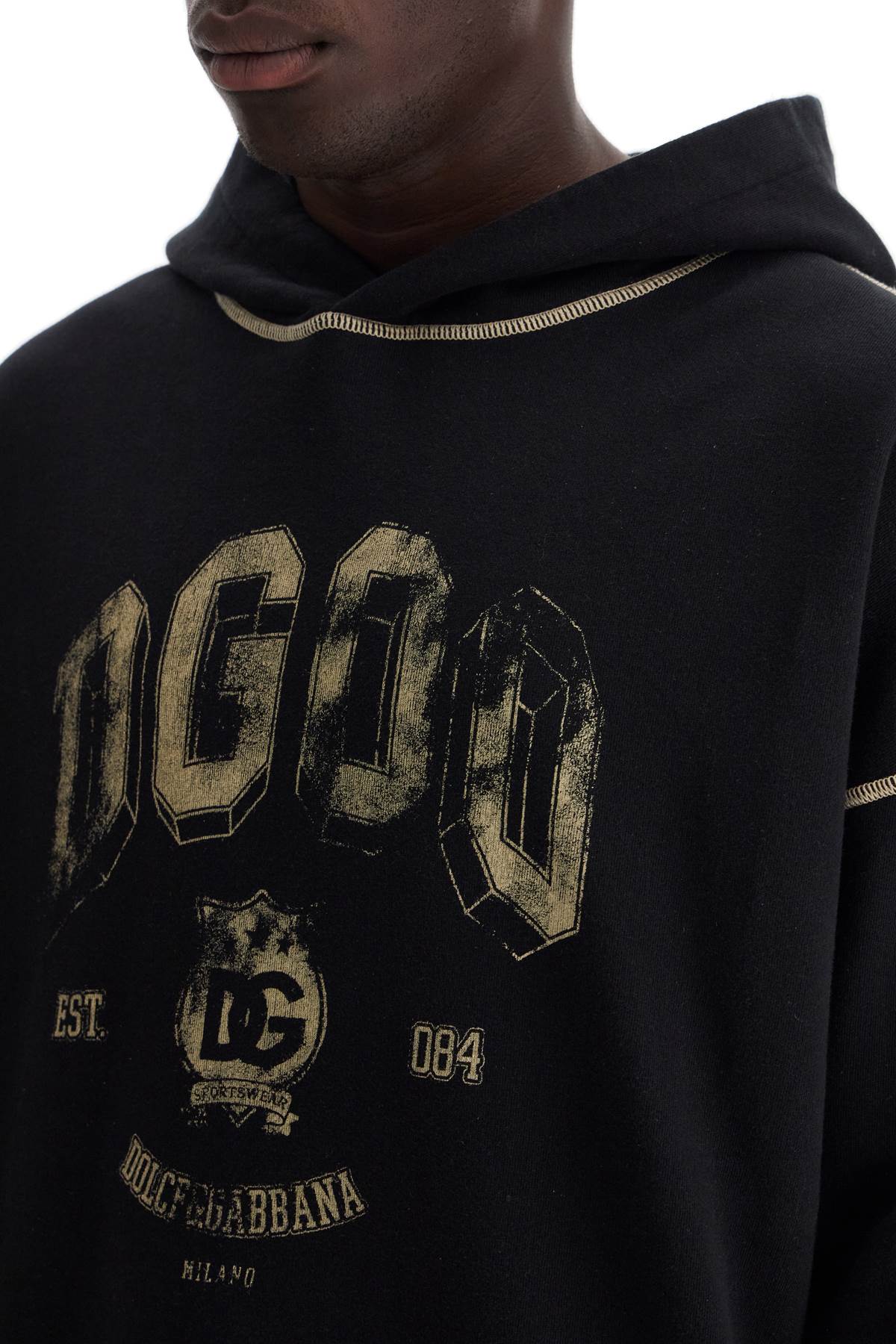 Shop Dolce & Gabbana Oversized Hoodie With Hood And Logo Print In Nero (black)