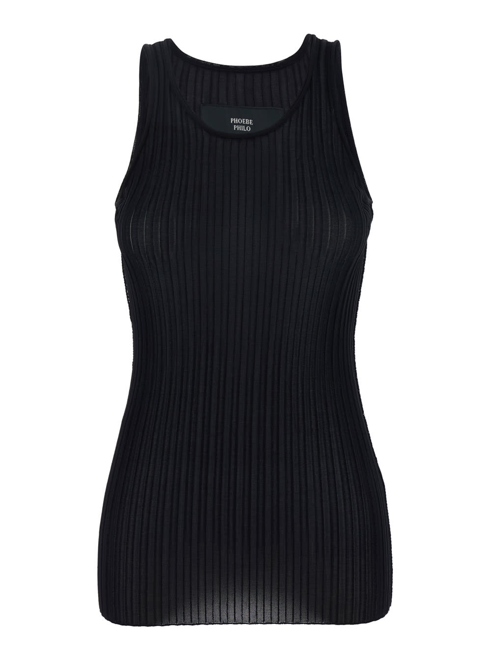 Phoebe Philo Black Ribbed Knit Sleeveless Top With Round Neck In Viscose Woman In Black