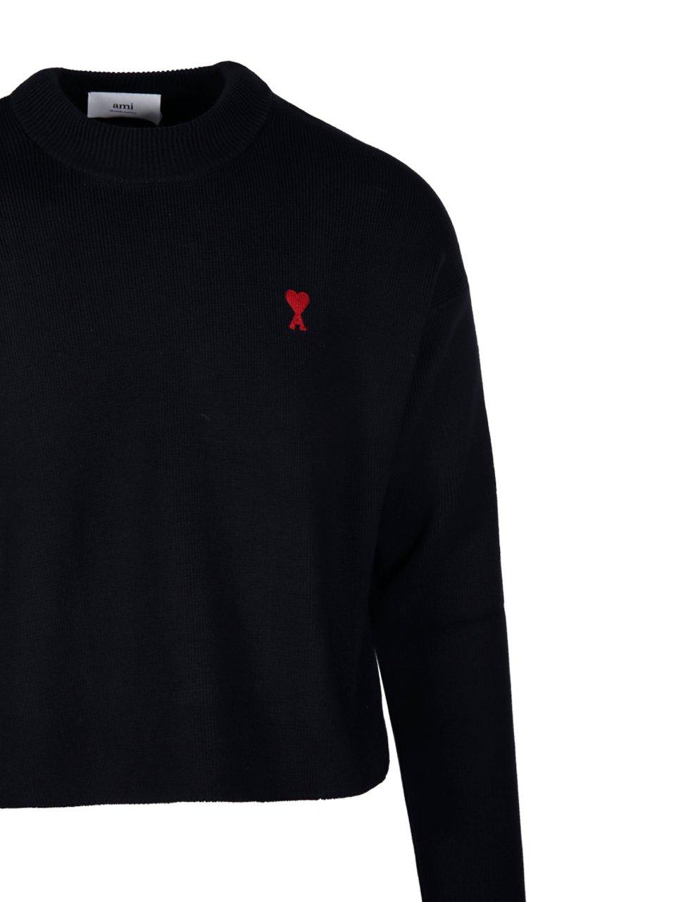 Shop Ami Alexandre Mattiussi Logo Embroidered Knit Sweater In Black