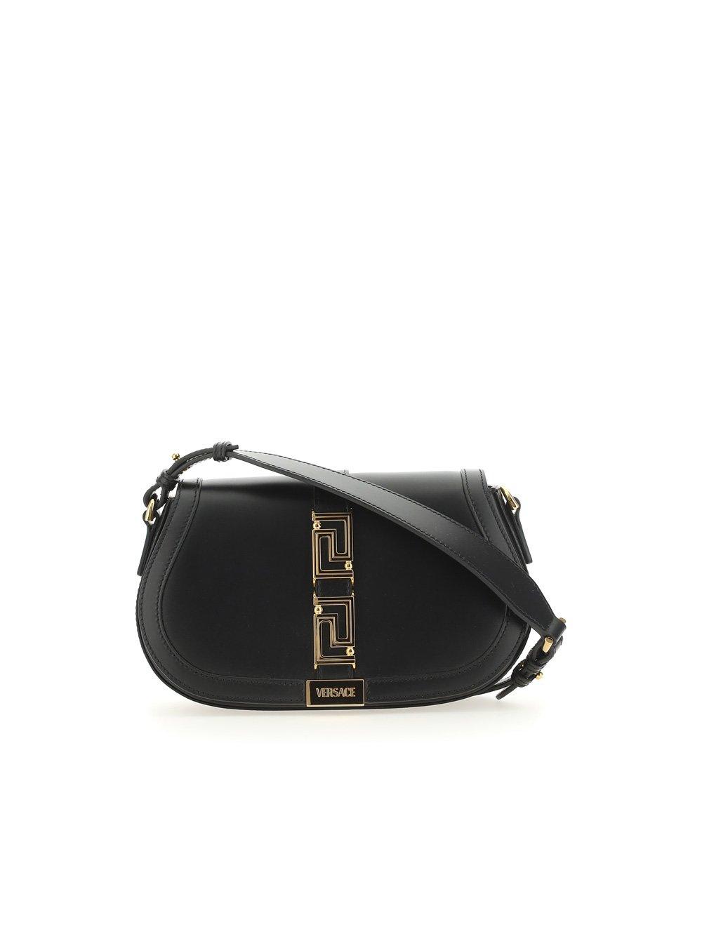 Shop Versace Greca Fold-over Crossbody Bag In V