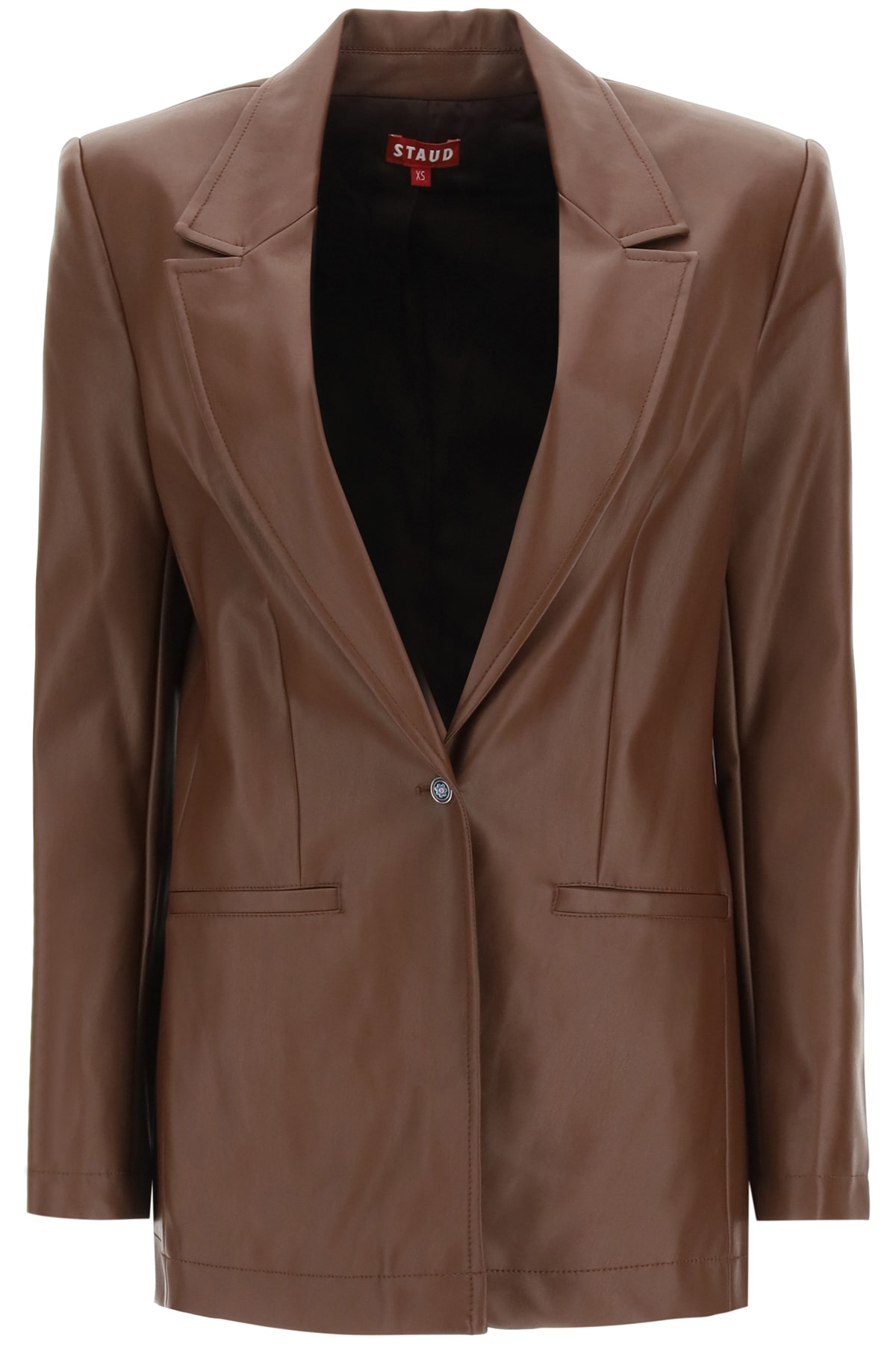 STAUD MADDEN BLAZER IN VEGAN LEATHER,259 8084 BARK