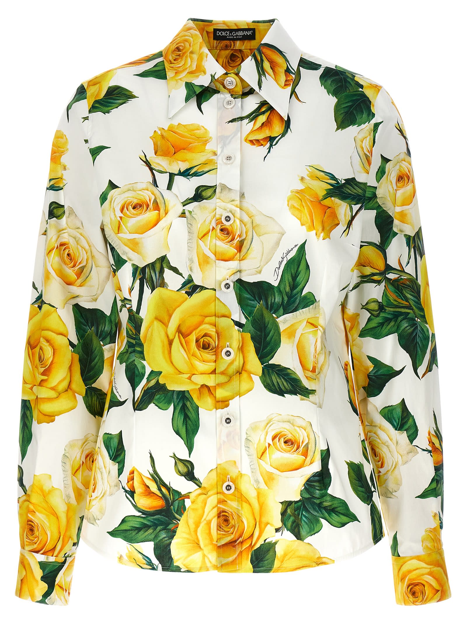 Dolce & Gabbana Floral-print Stretch-cotton Poplin Shirt In Vo Rose Gialle Bianco