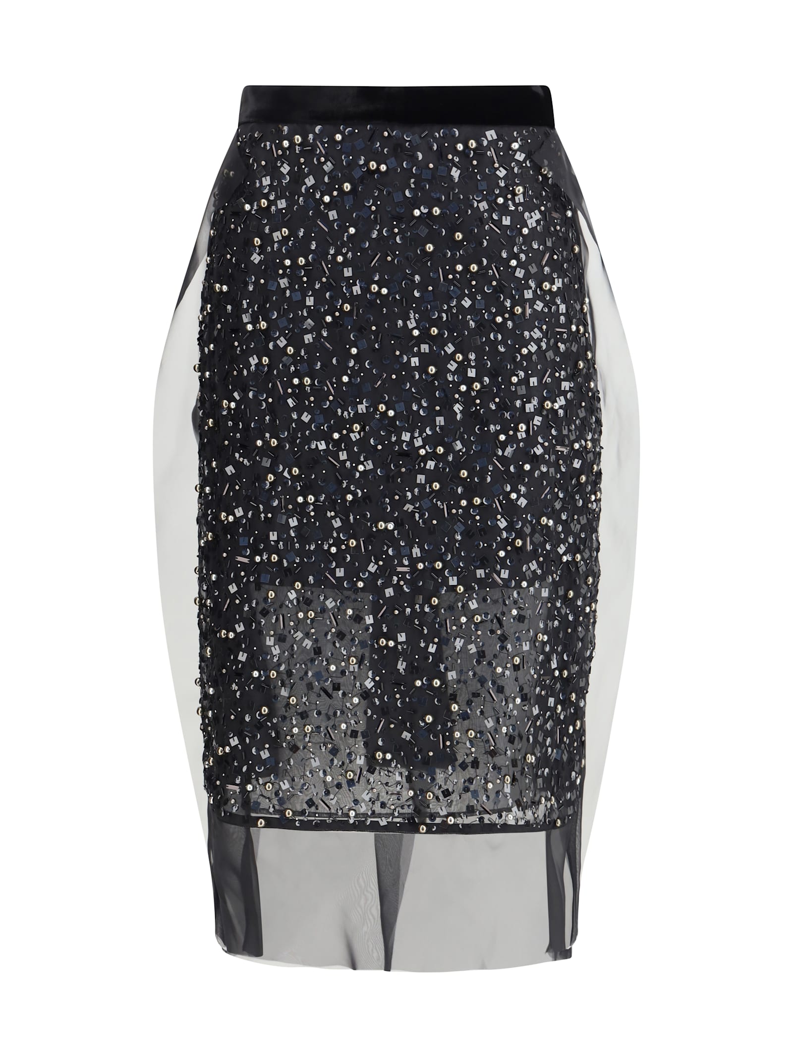 Sacai Sequin-embellished Rear Slit Skirt In Black